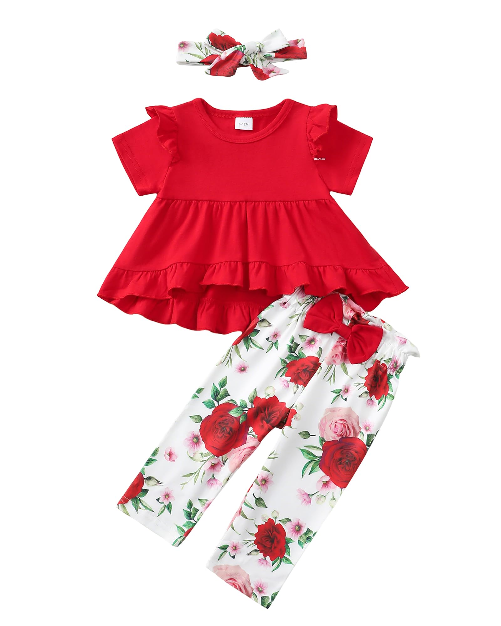 Kucnuzki Baby Girl Clothes Toddler Girl Outfit Ruffle Sleeve Shirt Floral Pant Set Fall Winter Clothing for Girl