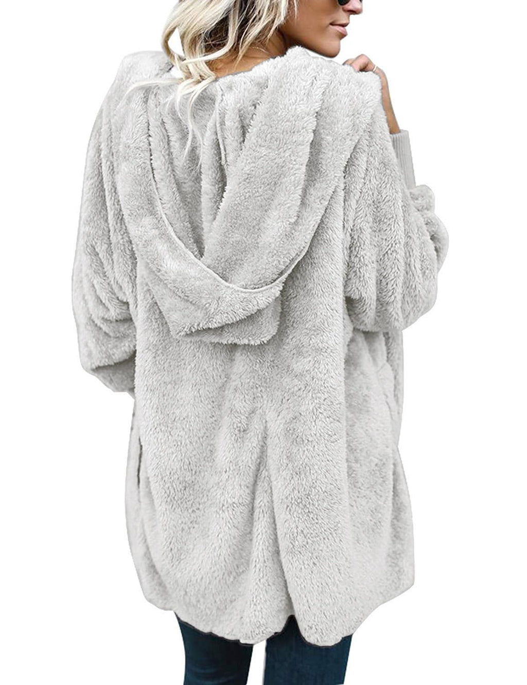 CHICGAL Womens Fuzzy Jacket Hooded Cardigan Open Front Sherpa Coat Outwear with Pockets