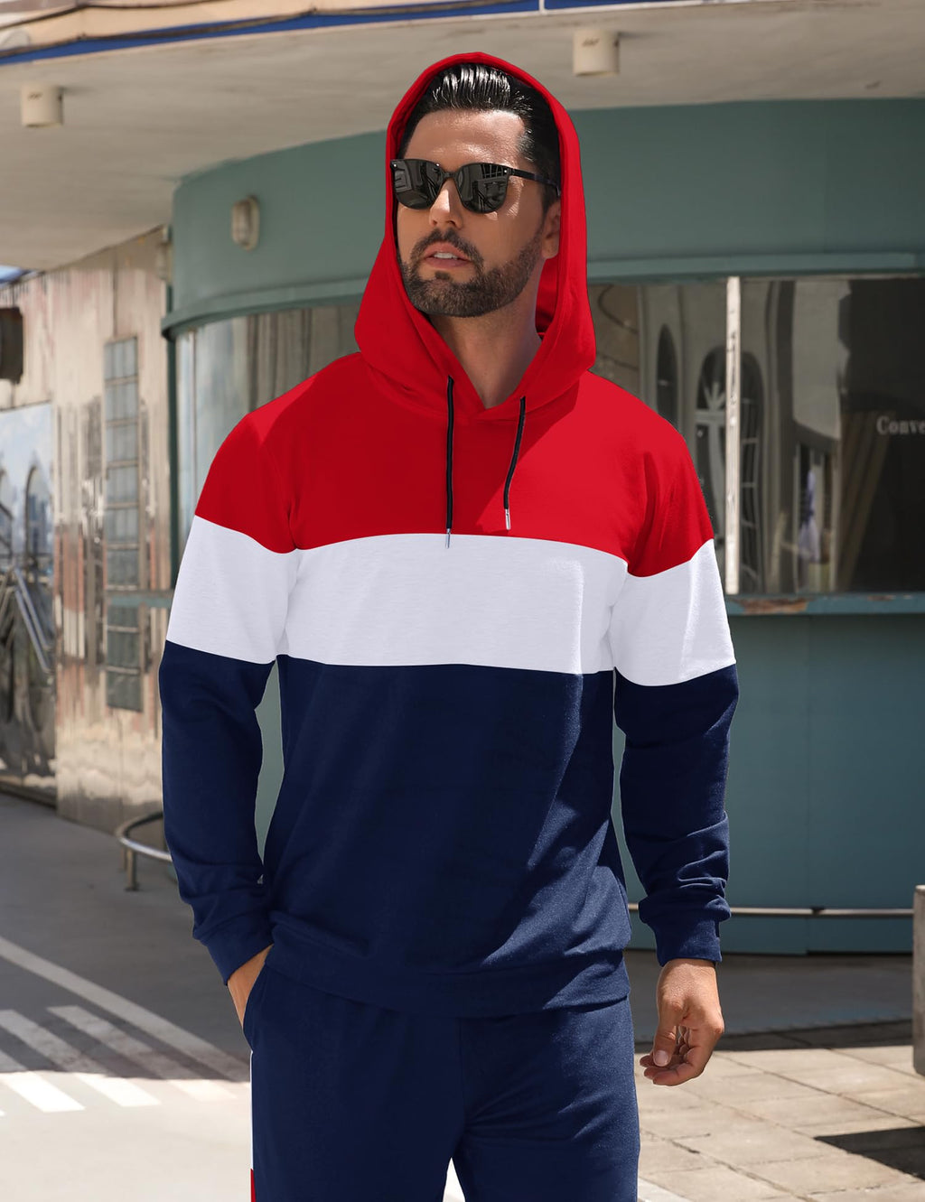 Babioboa Men's Tracksuit 2 Piece Color Block Hoodie Set Pullover Sweatshirt and Jogging Sweatpants Athletic Sweatsuits Set