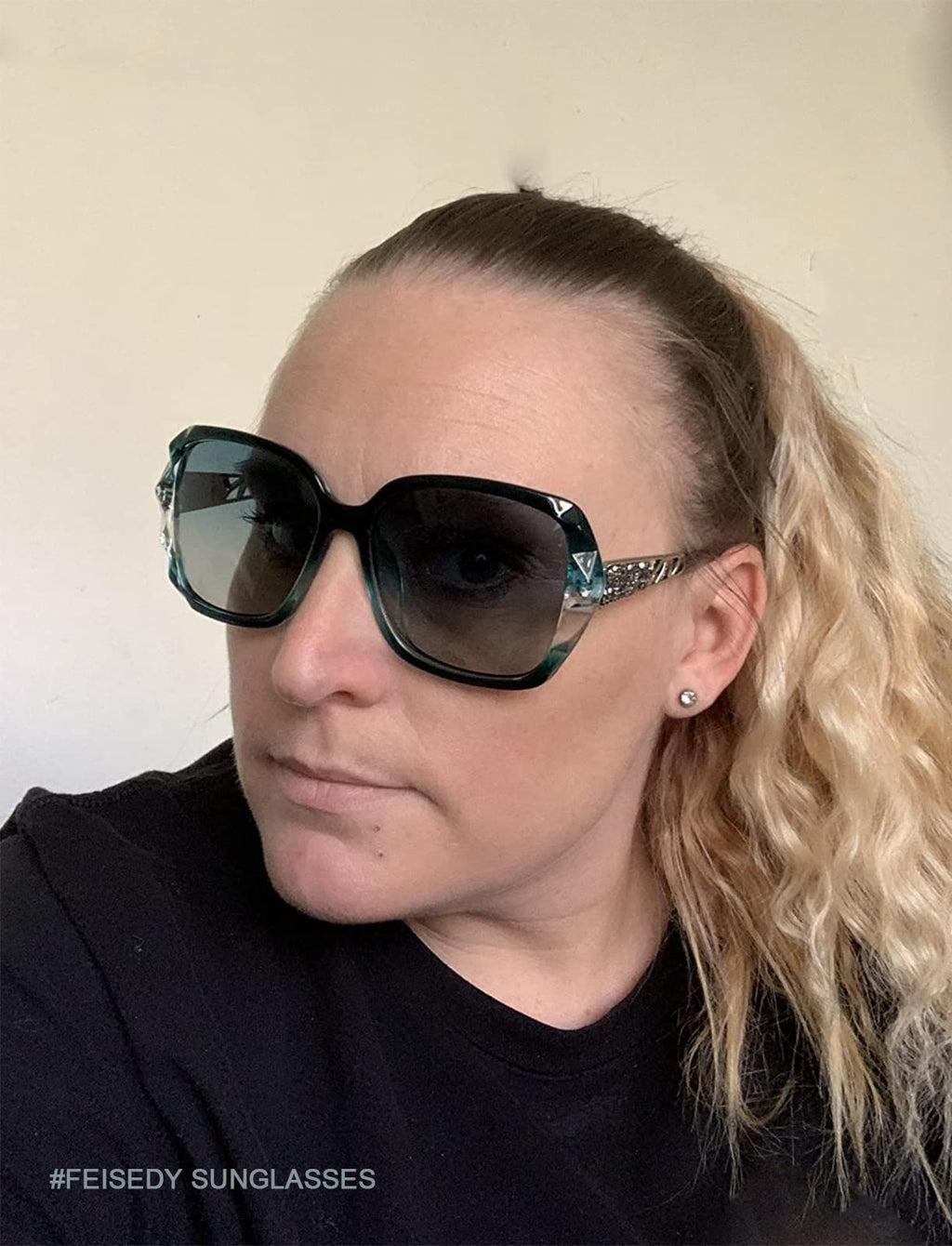 FEISEDY Polarized Women Square Sunglasses Sparkling Composite Shiny Frame B2289