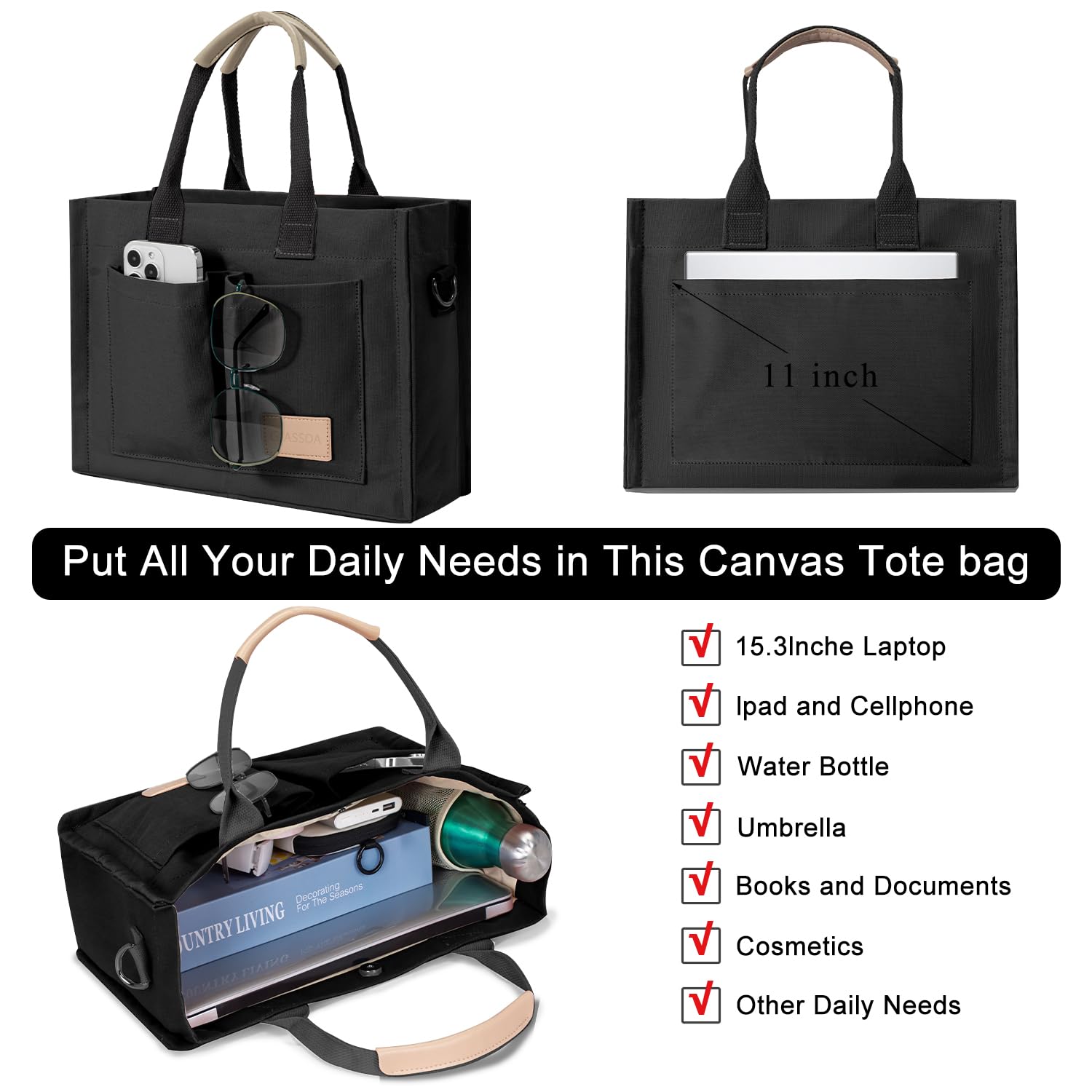 Tote Bags for Women Canvas Tote Purse Crossbody with Pockets Top Handle Shoulder Satchel Bag for Women