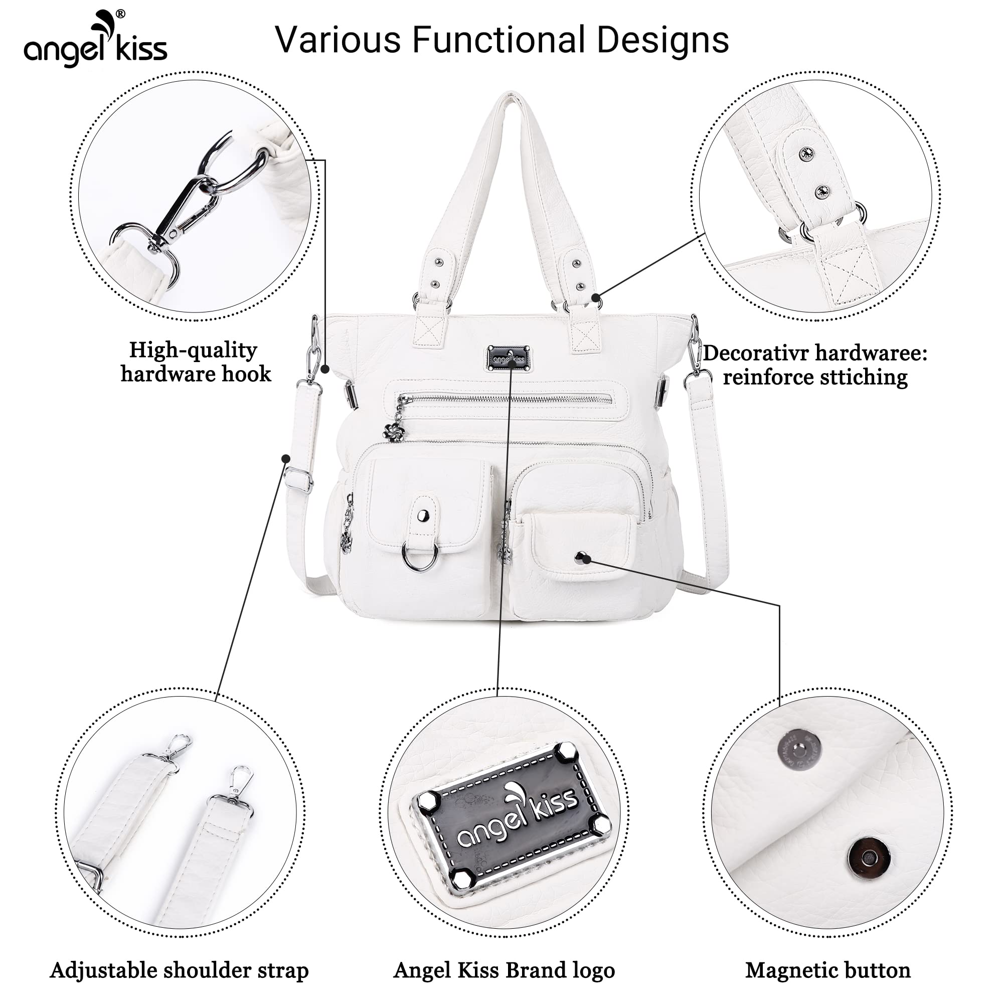 Angelkiss Purses and Handbag for Women Soft Leather Hobo Bags Satchel Shoulder Bags Ladies Tote Crossbody Bag