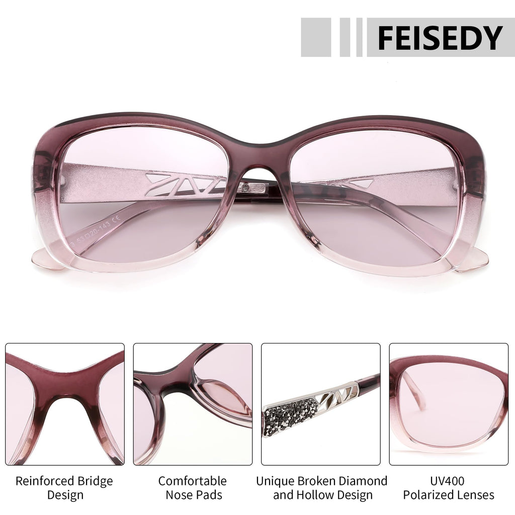 FEISEDY Polarized Women Sunglasses Retro Shades Photochromic Lens Sparkling Crystal Sunglasses UV400 Protection B0144