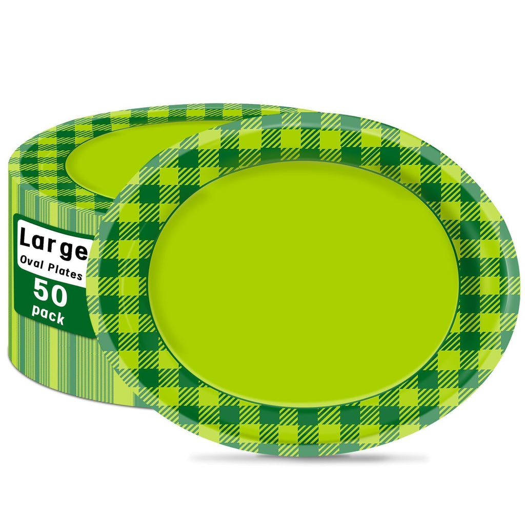 50 Pack Oval Thanksgiving Plates 12 x 10 Inch Thanksgiving Paper Plates Heavy Duty - Large Disposable Dinner Platters,Turkey Pumpkin Autumn Fall Harvest Thanksgiving Party Decor