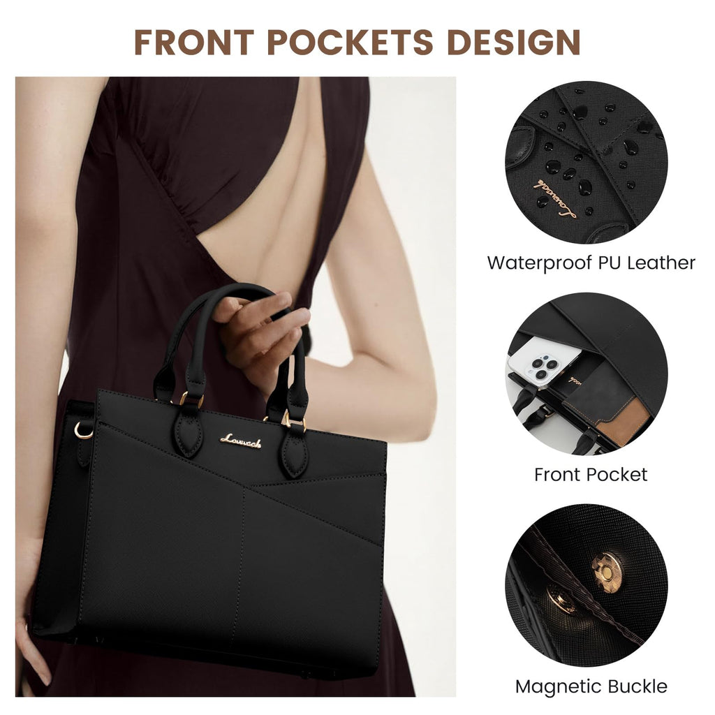 LOVEVOOK Purses for Women,Satchel Handbags Tote Bag, Black Pu Leather Shoulder Crossbody Top Handle Purse with Zipper