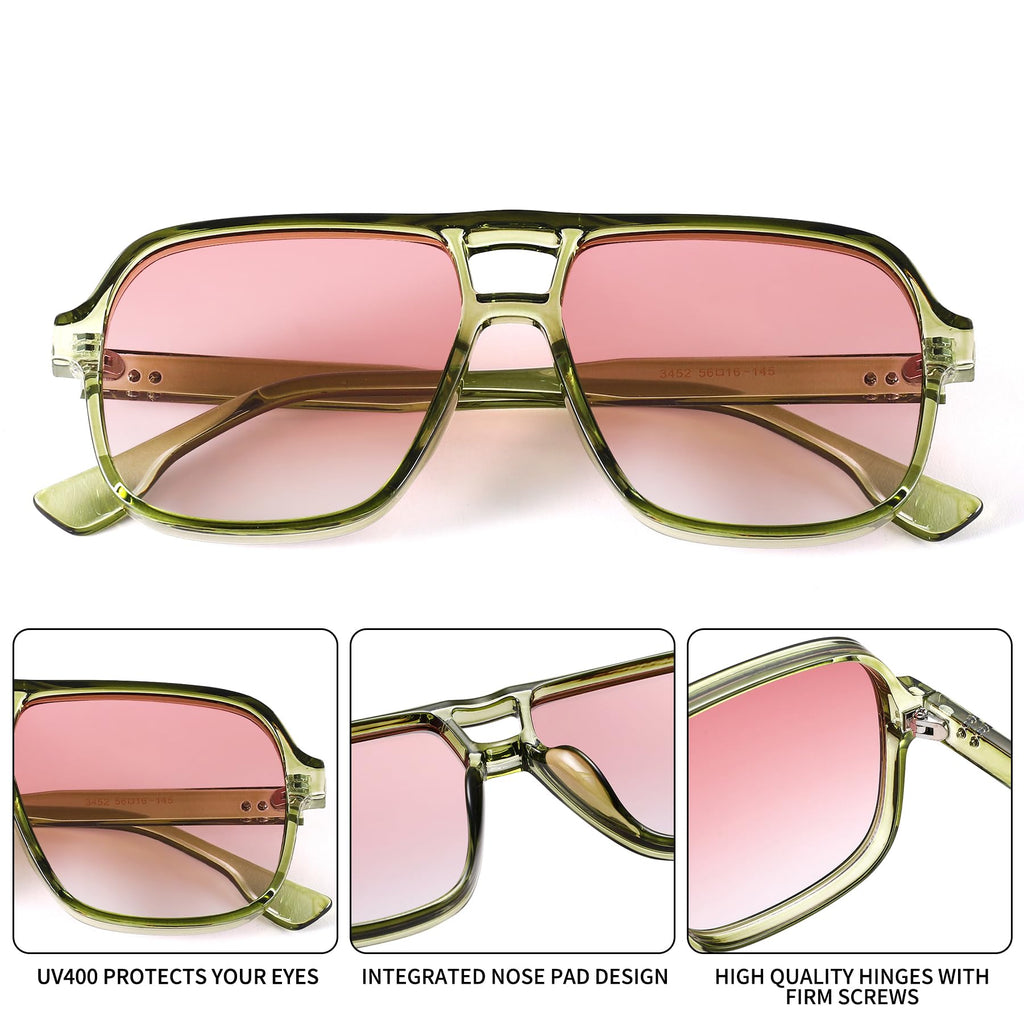 Oversized Aviator Sunglasses for Women Men - Retro 70s Square Shades Sun Glasses