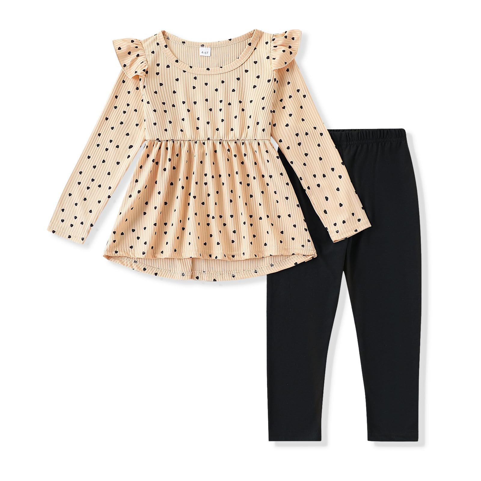 Toddler Girl Clothes Ruffle Long Sleeve Heart Print Tops and Pants 2PC Little Girl Winter Outfits Size (4-7T)