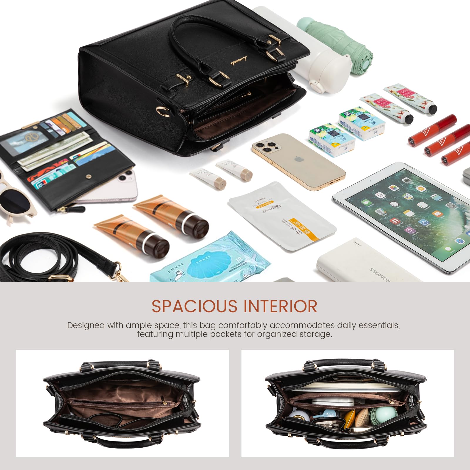 LOVEVOOK Purses and Handbags for Women, Tote Shoulder Bag Satchel Black Purse and PU Leather Top Handle for ladies