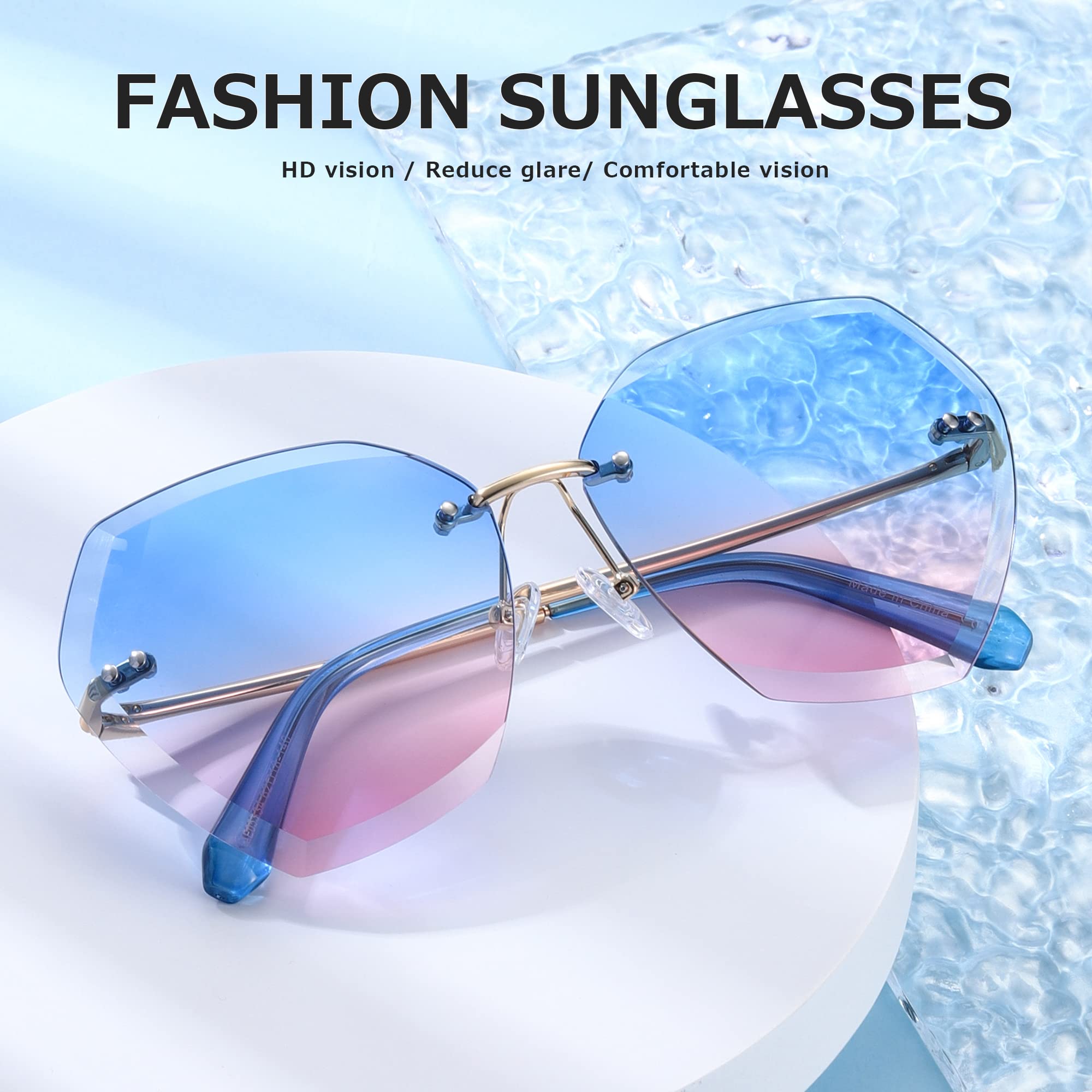 AEVOGUE Sunglasses For Women Oversized Rimless Diamond Cutting Lens Sun Glasses AE0534