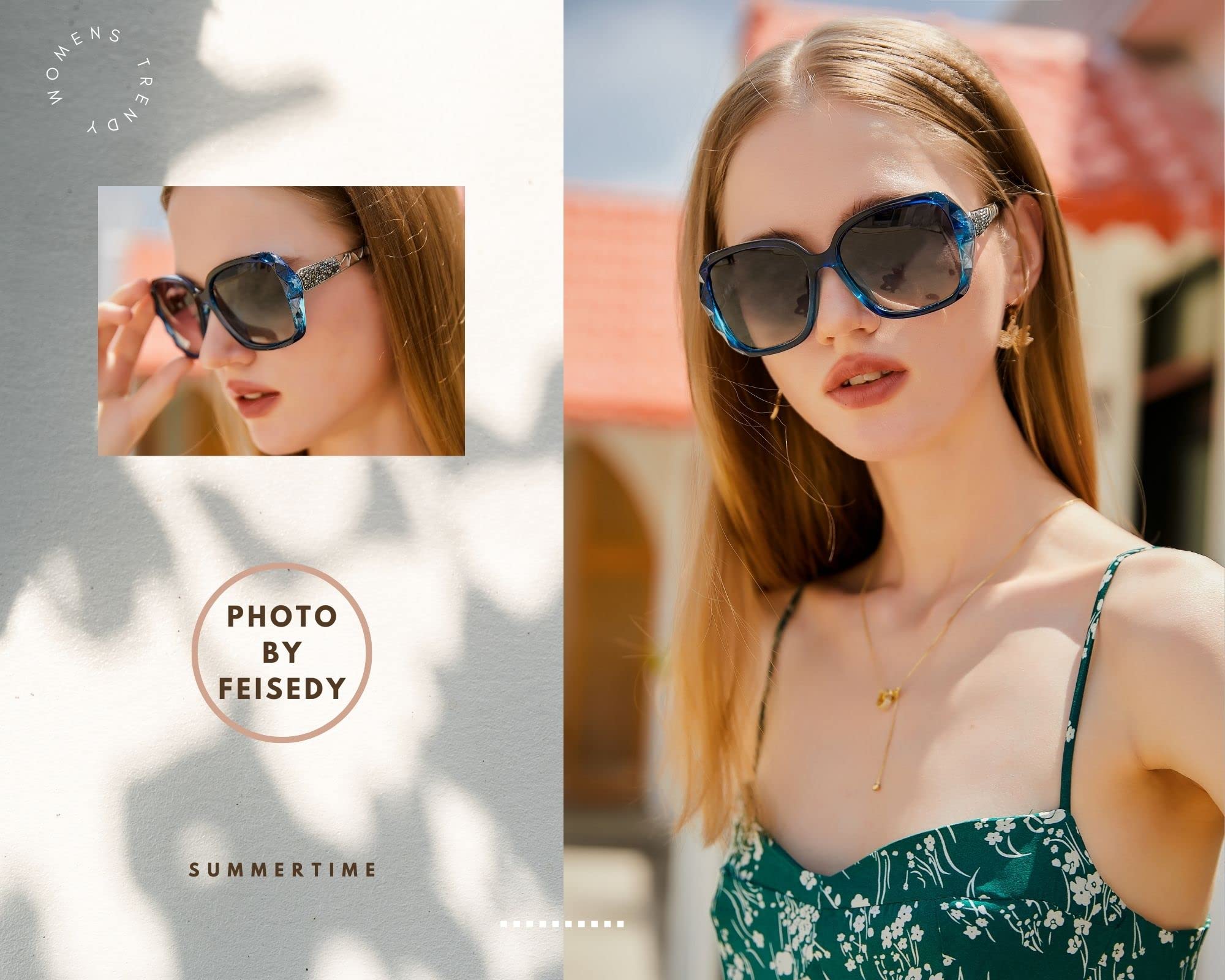 FEISEDY Polarized Women Square Sunglasses Sparkling Composite Shiny Frame B2289