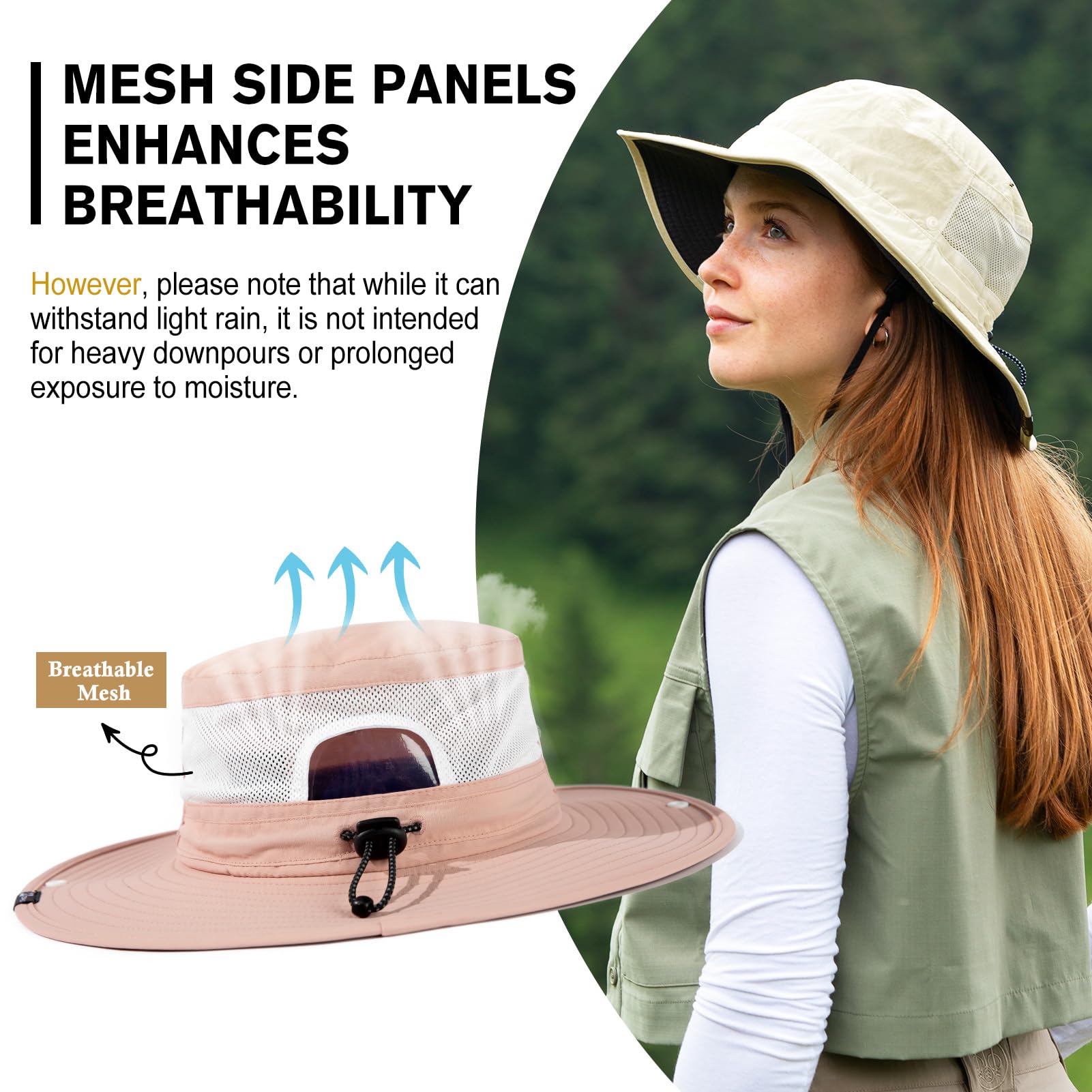 TOP-EX L/XL/XXL UV50+ Waterproof Wide Brim Bucket Sun Hat for Summer Fishing Hiking w/Detachable Strap & Vented Mesh