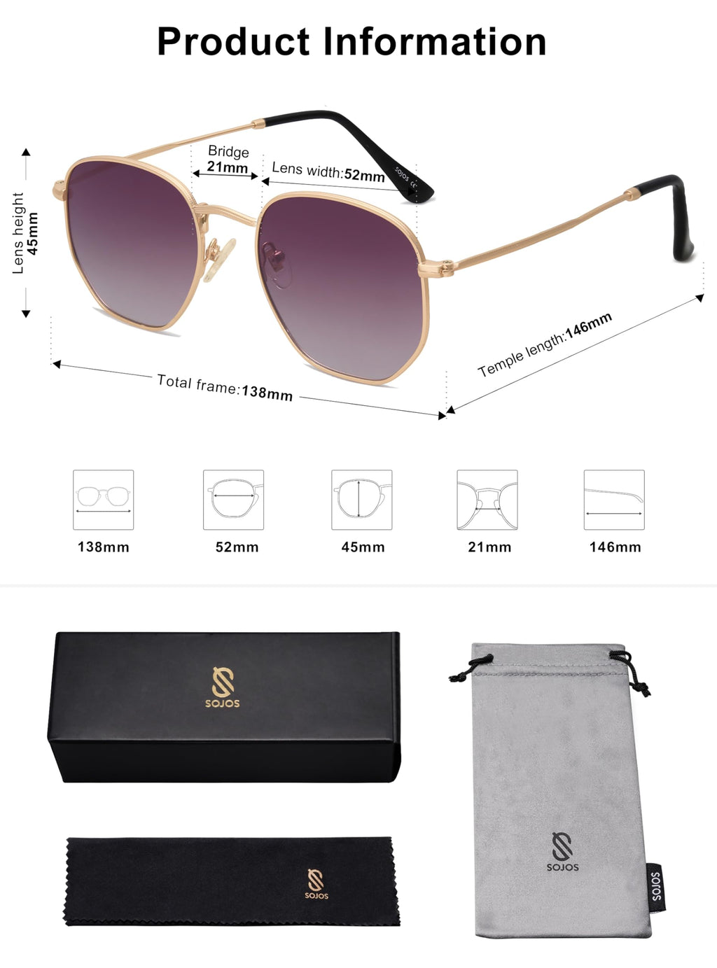 SOJOS Square Polarized Sunglasses for Women Men Small Hexagonal Polygon Shades SJ1072