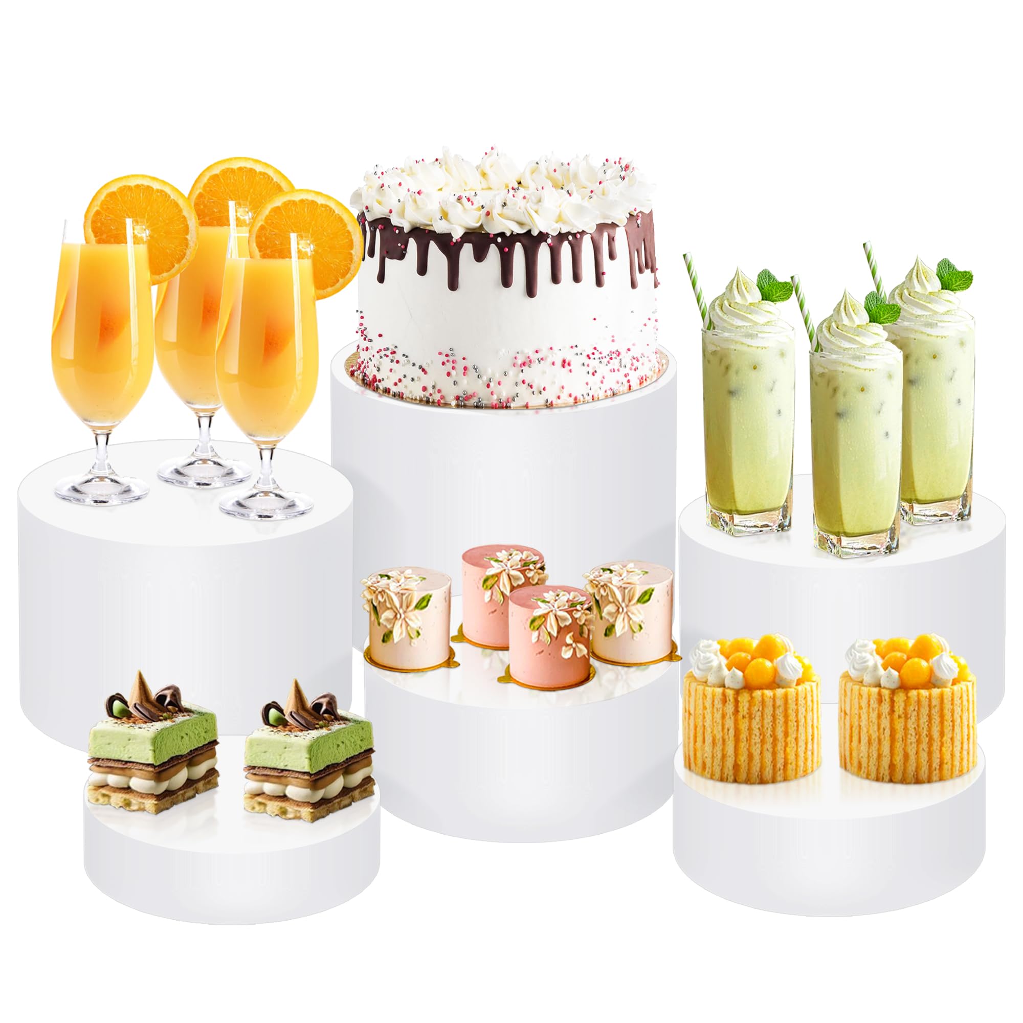 6Pcs Buffet Risers, Food Risers for Buffet Table, Acrylic Cube Display Risers with Hollow Bottom, Food Display Stand for Party Jewelry Dessert Figures (Size 5.5",6",6.5",7",7.5",8")