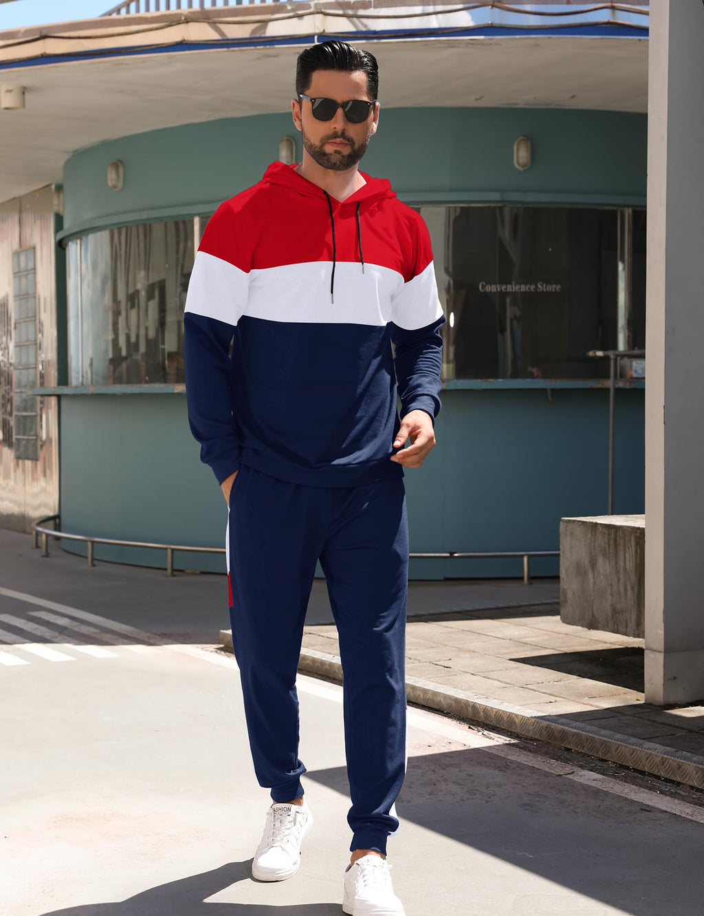 Babioboa Men's Tracksuit 2 Piece Color Block Hoodie Set Pullover Sweatshirt and Jogging Sweatpants Athletic Sweatsuits Set