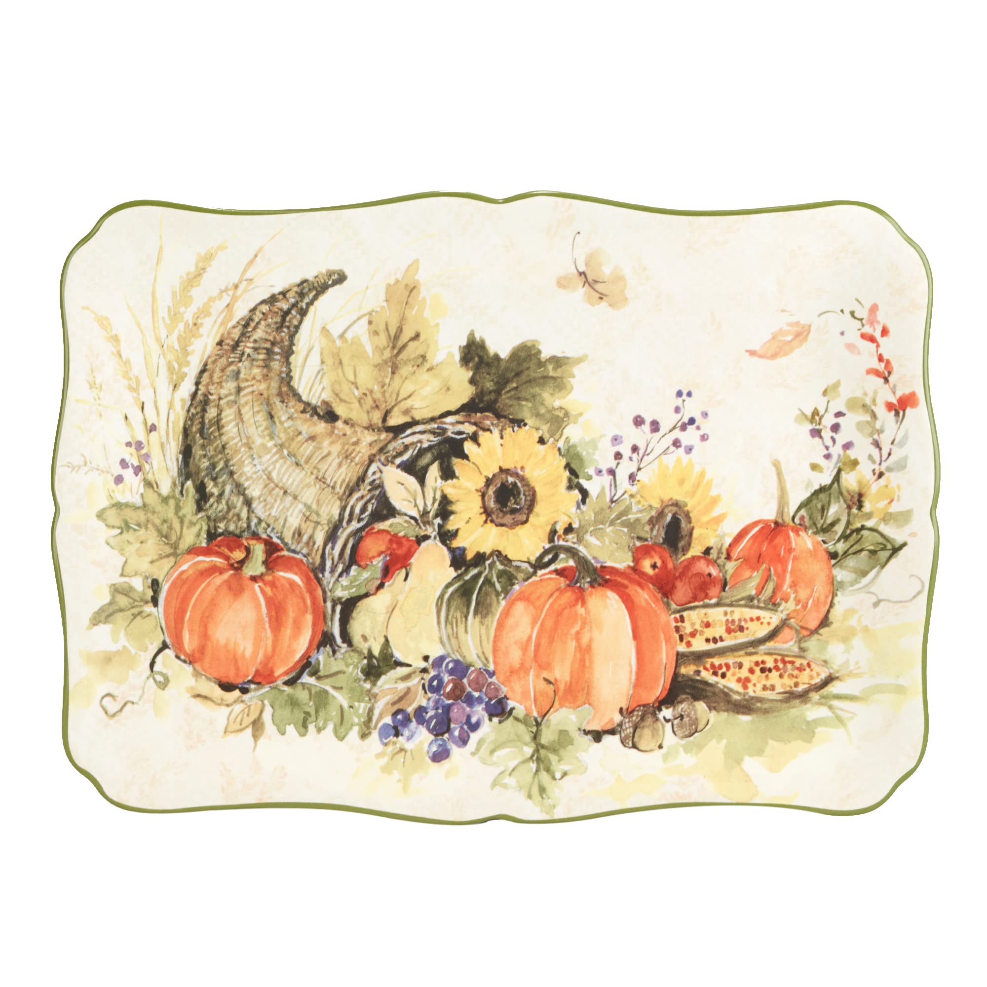 Certified International Harvest Morning Rectangular Platter, 14'' x 10'', Multicolor, Large