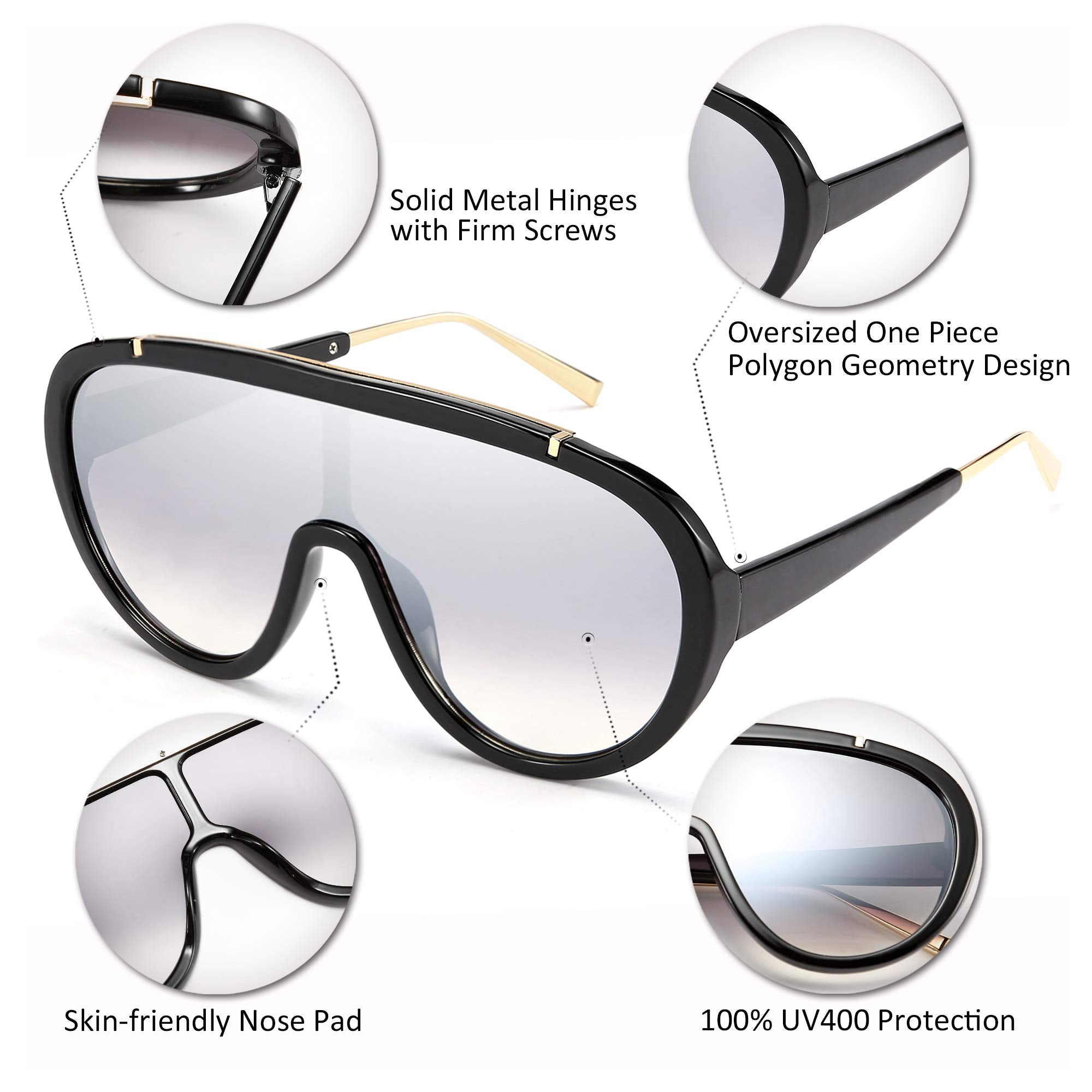 FEISEDY Sunglasses Women Oversized One Piece Frame UV400 Sun Glasses Trendy Retro Shades B2580