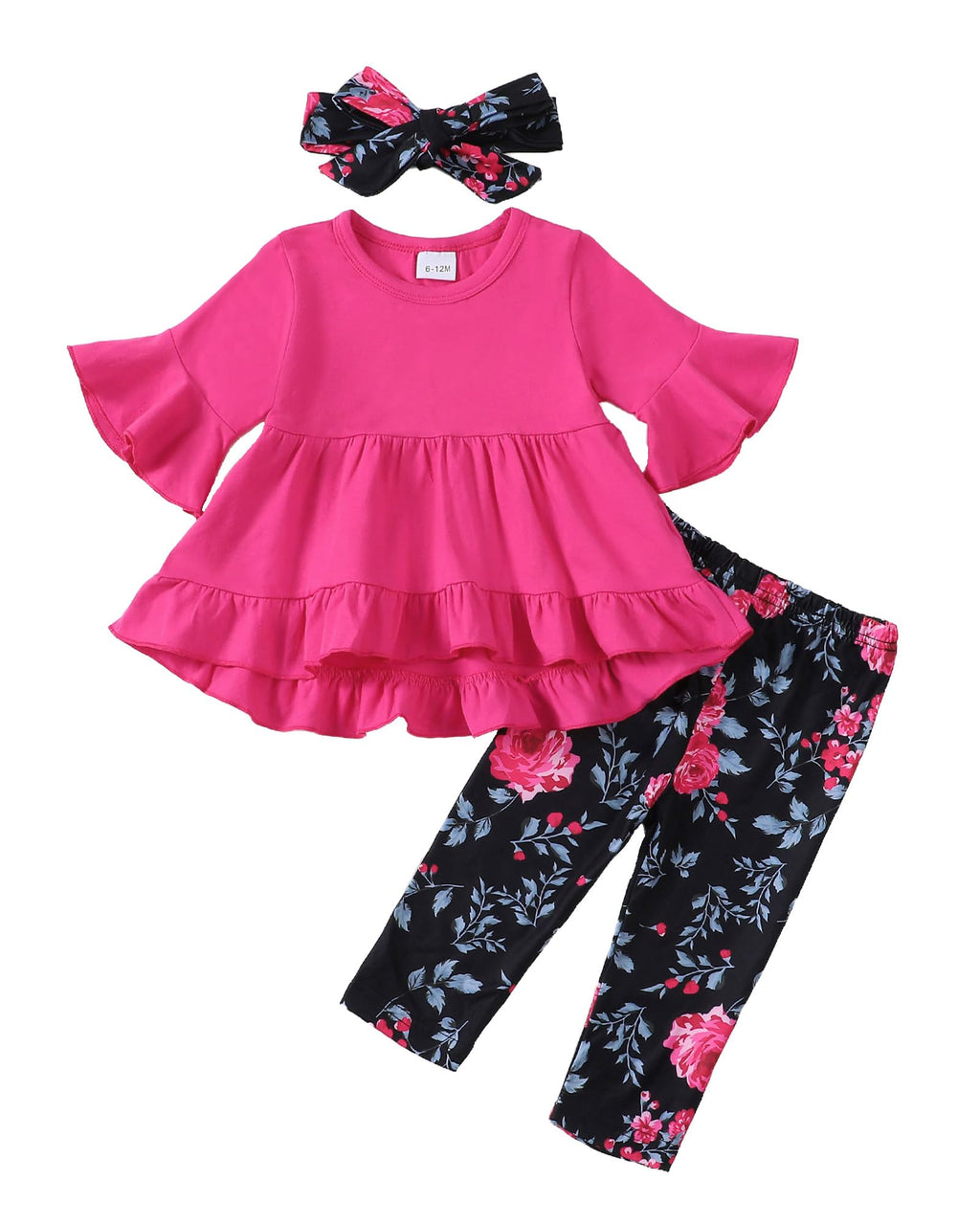 Kucnuzki Baby Girl Clothes Toddler Girl Outfit Ruffle Sleeve Shirt Floral Pant Set Fall Winter Clothing for Girl