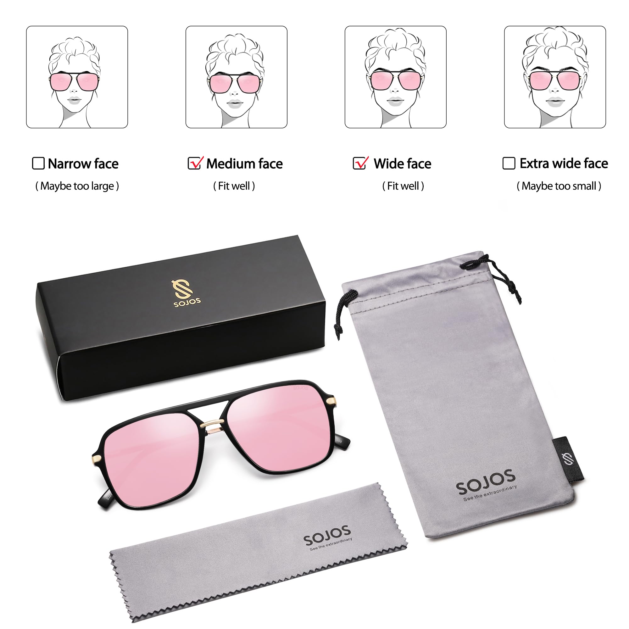 SOJOS Sunglasses for Women & Men, Square, Retro, Polarized Lens, Trendy Aviator, 90s Shades