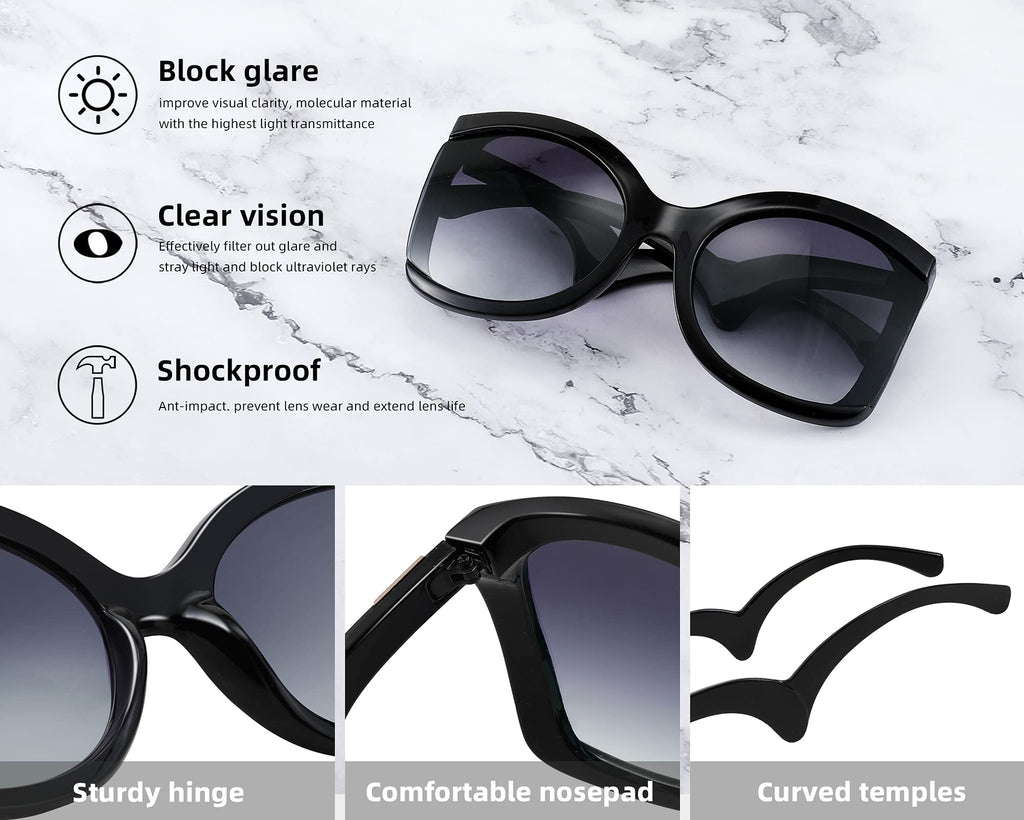 FEISEDY Oversized Square Butterfly Sunglasses Curved Curly Arm Frame Women's Fashion Shades B4035