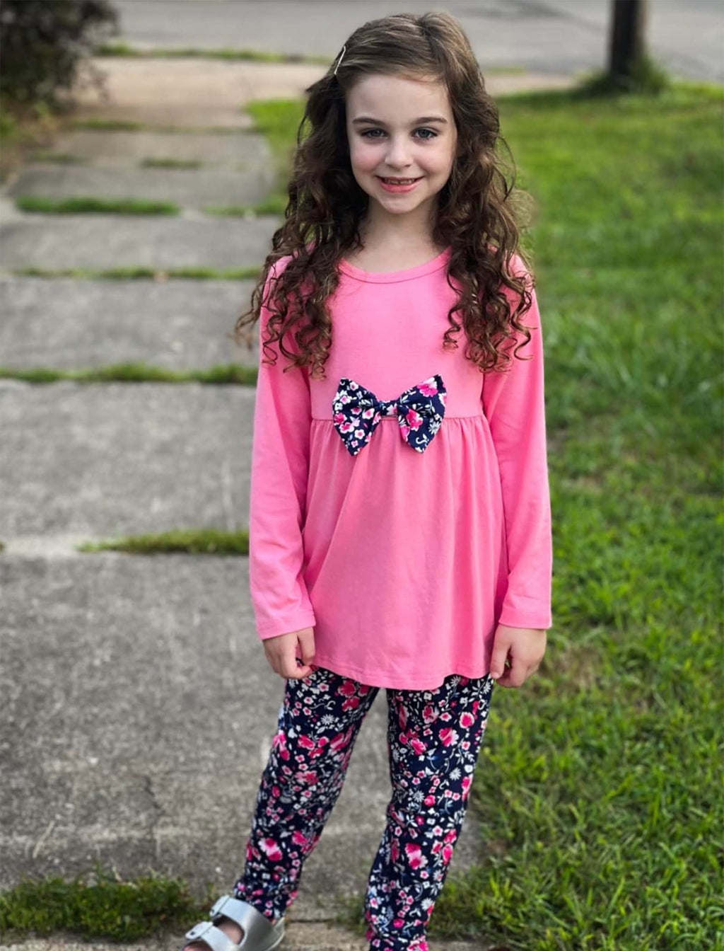 Yekaty Girls Clothing Set 2 Pcs Floral Soft Crewneck Long Sleeve Top+Leggings Loose Outfits With Bowknot