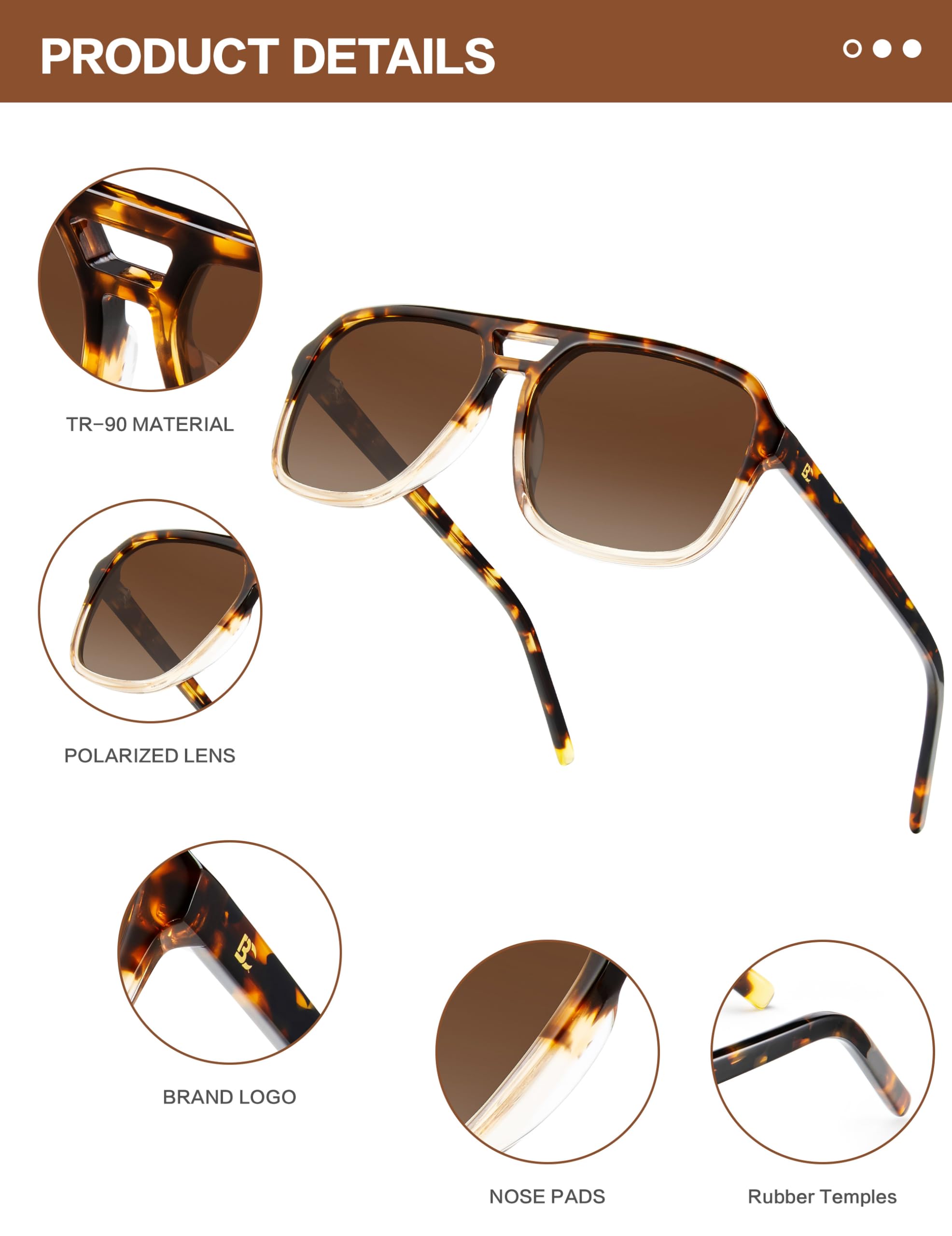 BIRCEN Women Polarized Acetate Sunglasses: Fashion Square Aviator Shades UV Protection for Trendy Laides Travel Beach Outdoor