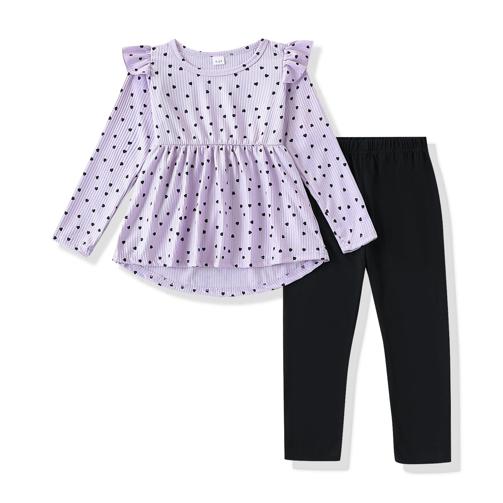 Toddler Girl Clothes Ruffle Long Sleeve Heart Print Tops and Pants 2PC Little Girl Winter Outfits Size (4-7T)