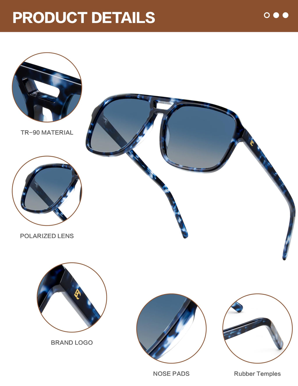 BIRCEN Women Polarized Acetate Sunglasses: Fashion Square Aviator Shades UV Protection for Trendy Laides Travel Beach Outdoor