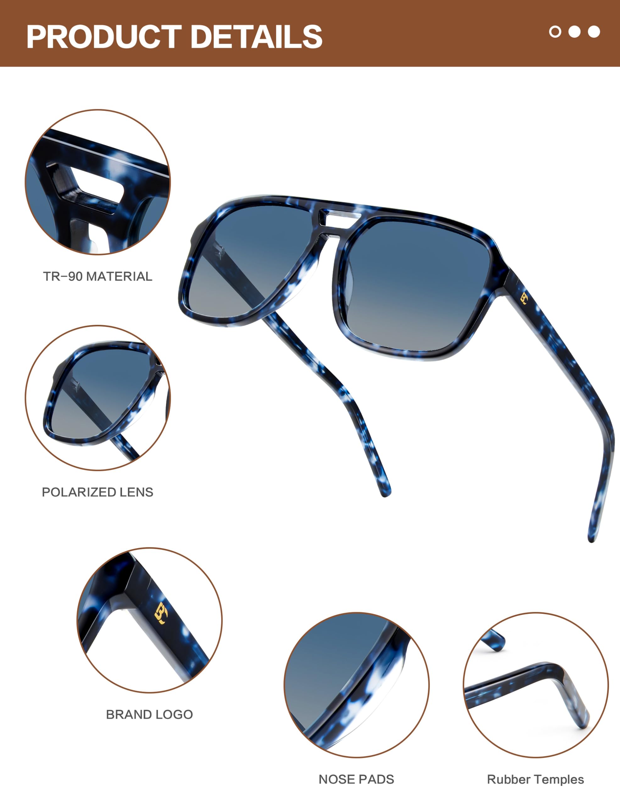 BIRCEN Women Polarized Acetate Sunglasses: Fashion Square Aviator Shades UV Protection for Trendy Laides Travel Beach Outdoor