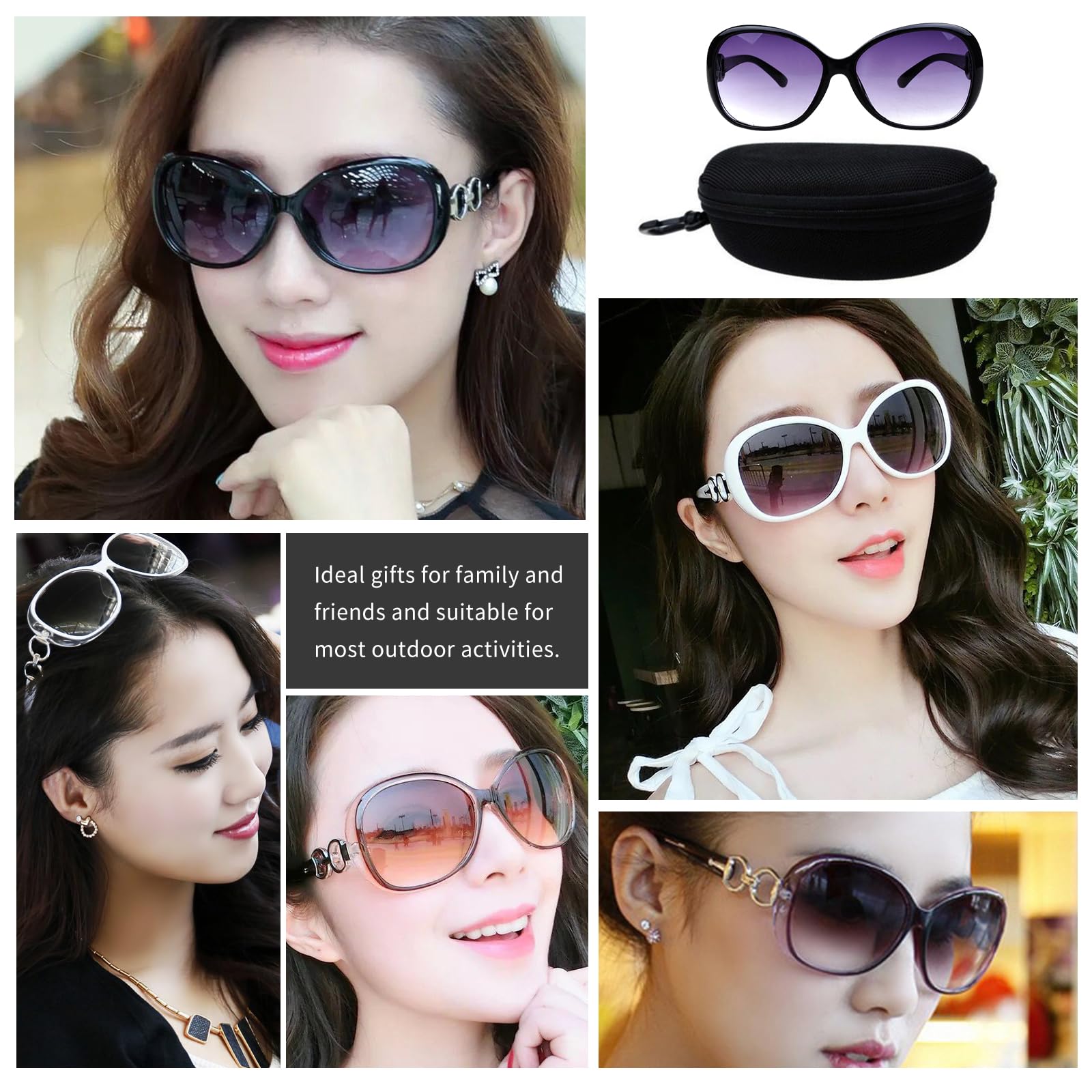 YQVIE 8 Pack Round Oversized Sunglasses Bulk for Women Shades Retro Plastic Large Trendy Sunglasses Set