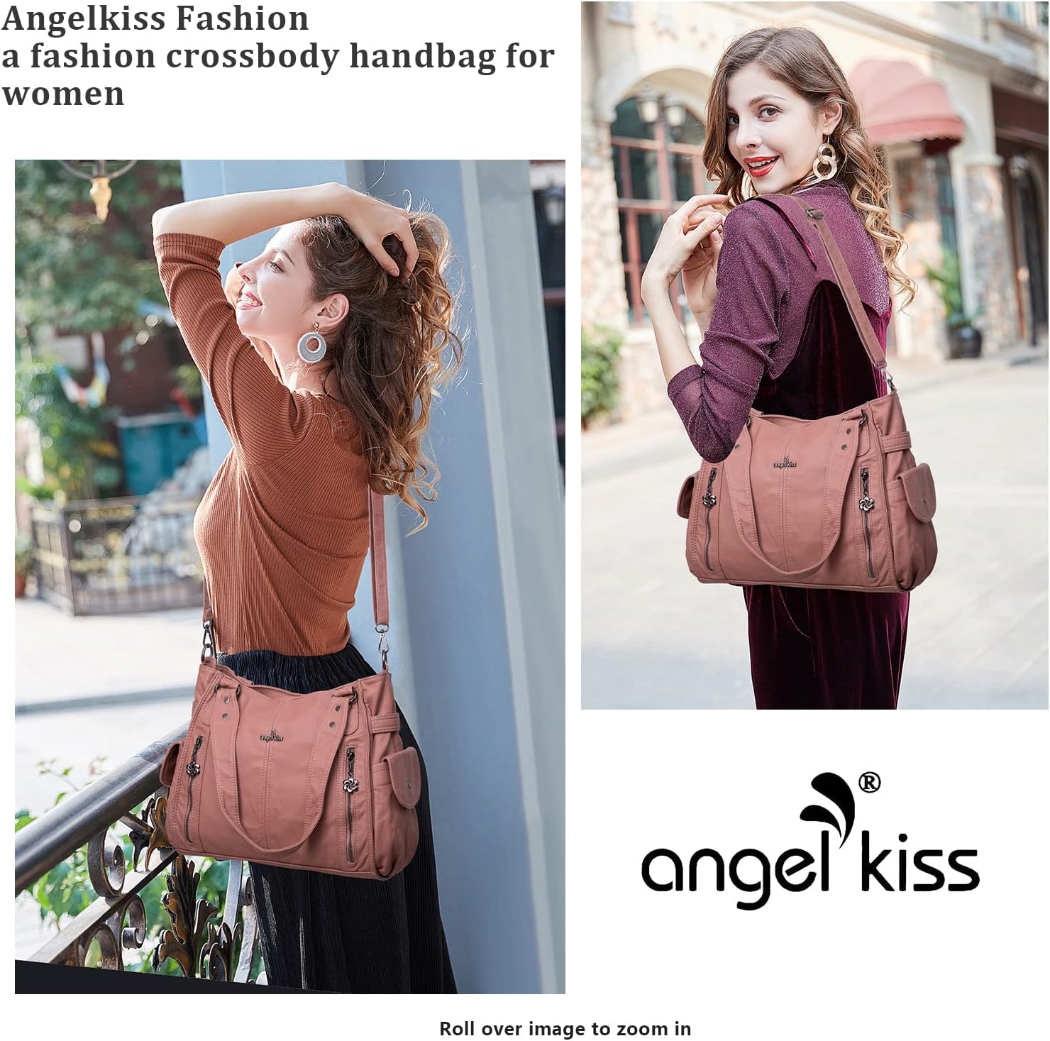 Angel Kiss Handbags for Womens Top-Handle Hobo Purse Roomy Casual Shoulder Bags PU Tote Satchel Purse for Women