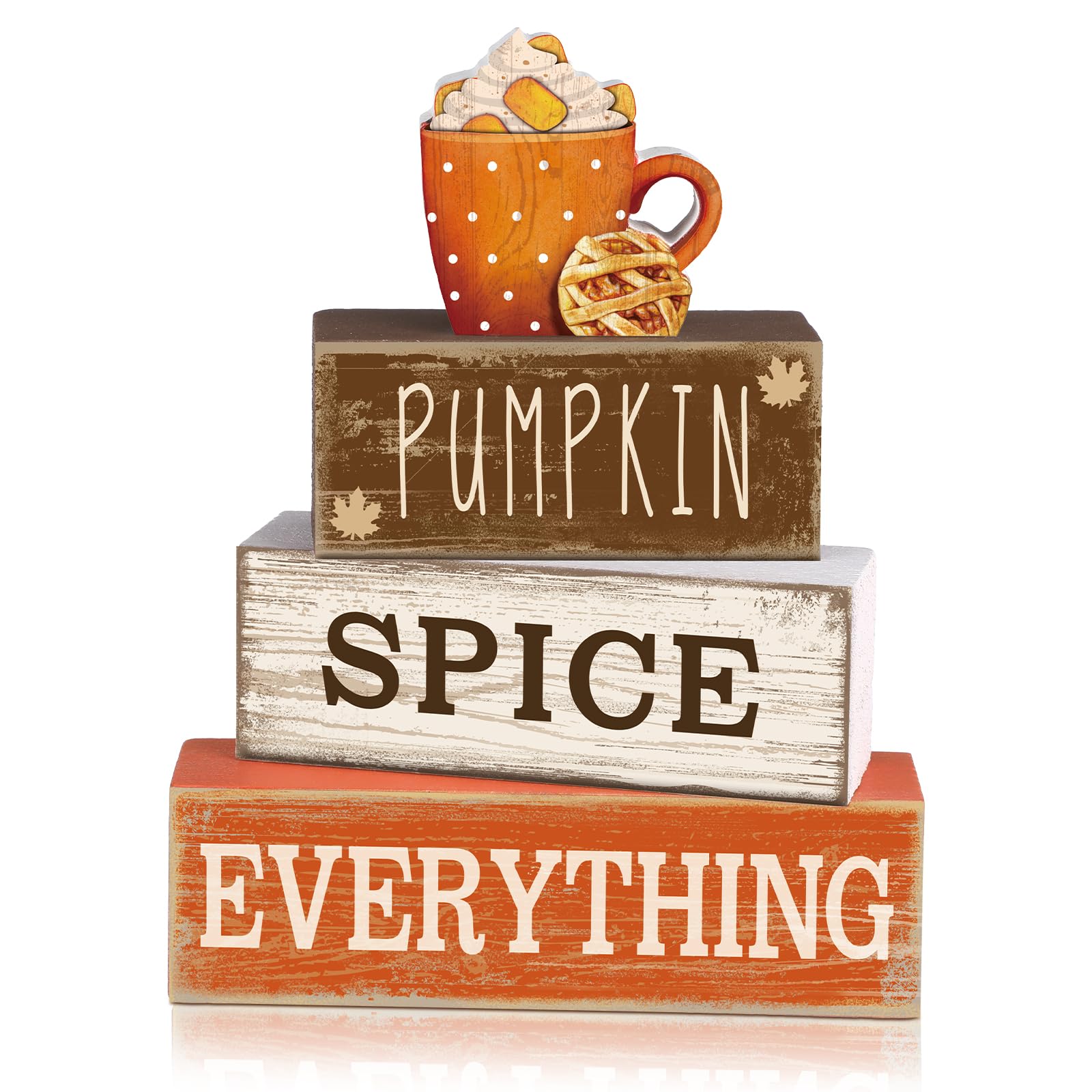4 Pcs Fall Decor Wooden Maple Leaf Decoration Fall Tiered Tray Decor Rustic Wooden Maple Leaf Block Sign Gift Thanksgiving Table Centerpiece Farmhouse for Autumn Harvest Party Home Kitchen