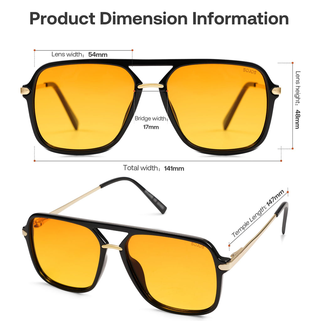 SOJOS Sunglasses for Women & Men, Square, Retro, Polarized Lens, Trendy Aviator, 90s Shades
