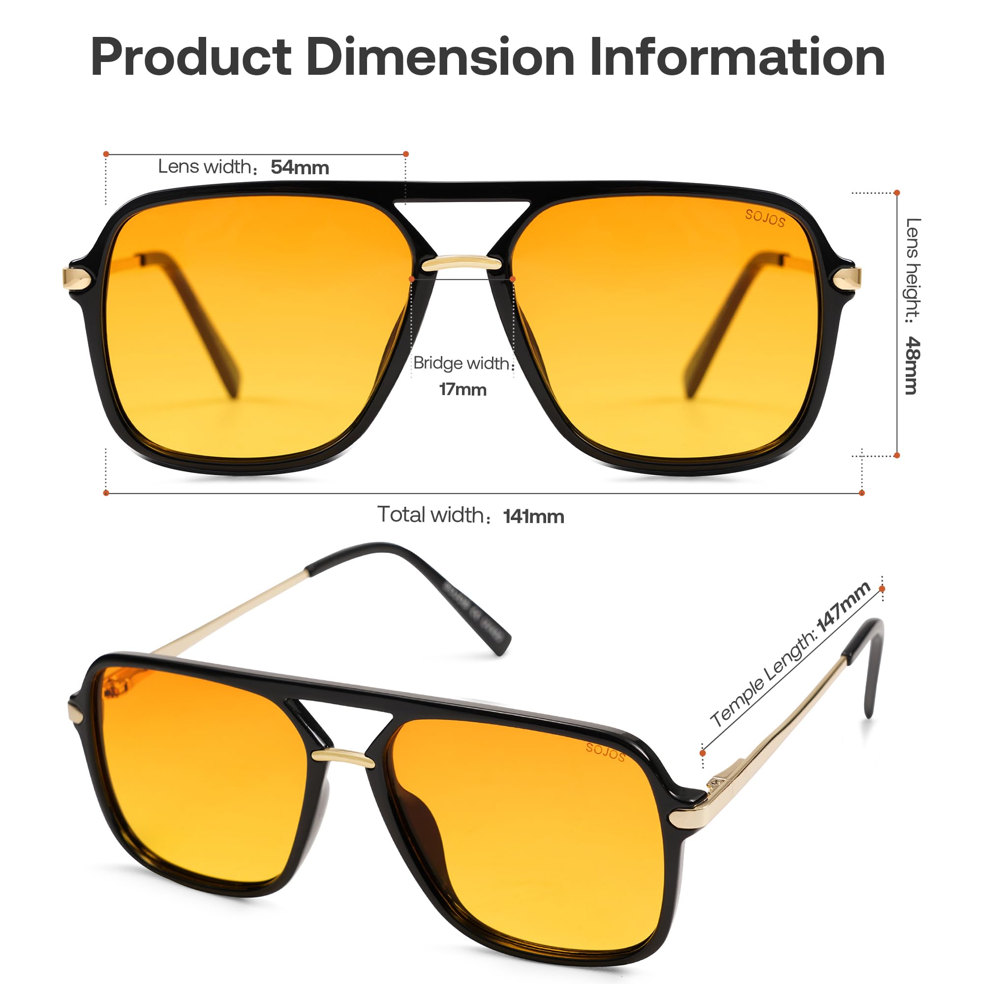 SOJOS Sunglasses for Women & Men, Square, Retro, Polarized Lens, Trendy Aviator, 90s Shades