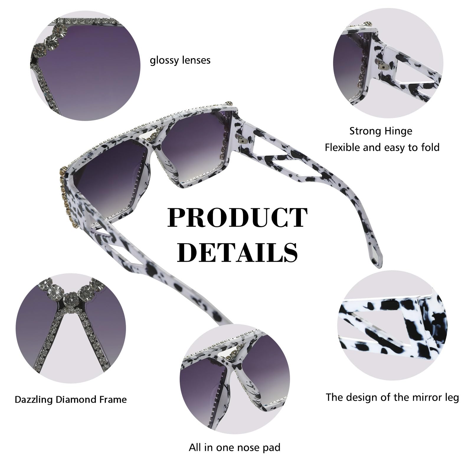 YOGFIT Oversized Square Diamond Sunglasses for Women Fashion Sparkling Crystal Retro Disco Sunglasses