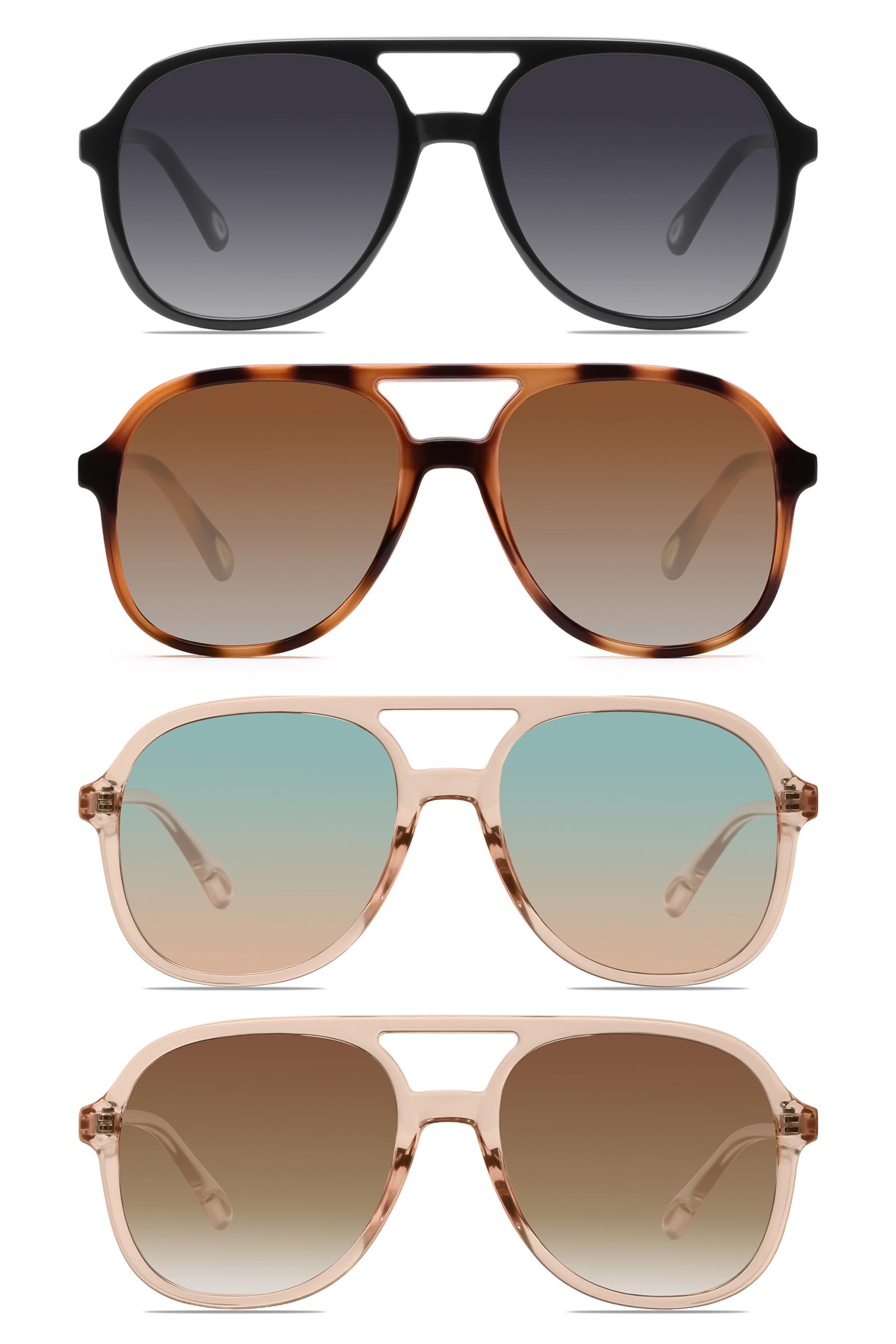 YDAOWKN Retro Square Aviator Sunglasses for Womens Mens Vintage 70s Double Bridge Sun Glasses