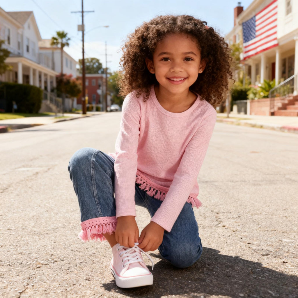 3-7 Years Toddler Girls Pants Set - Tassel Top & Washed Denim Pants Fall Winter Clothing Outfits Set for Girls