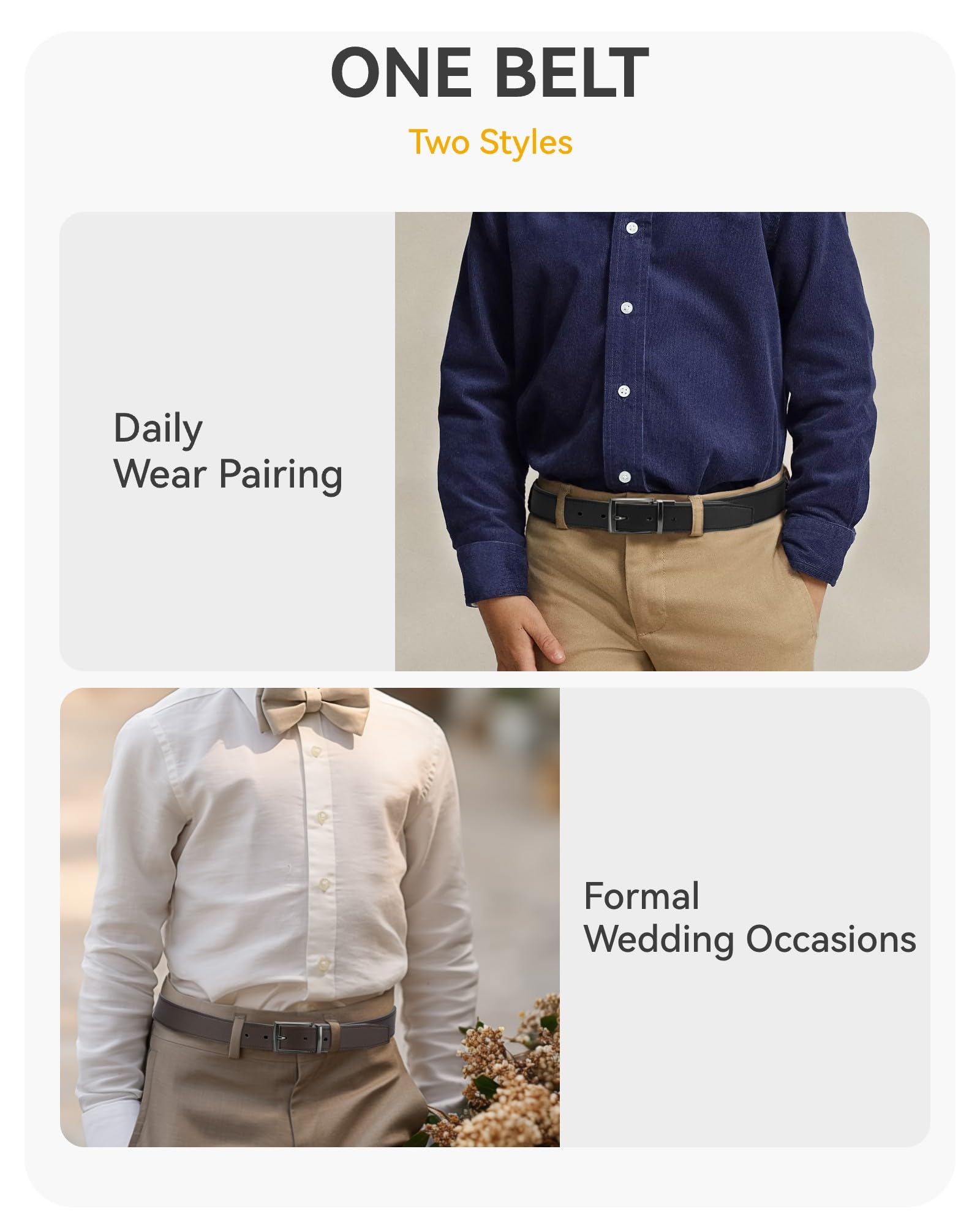 CHAOREN Boys Belt, Most Size Kids 1 1/4" Dress Reversible Belt for Youth - One Leather Belt Two Style