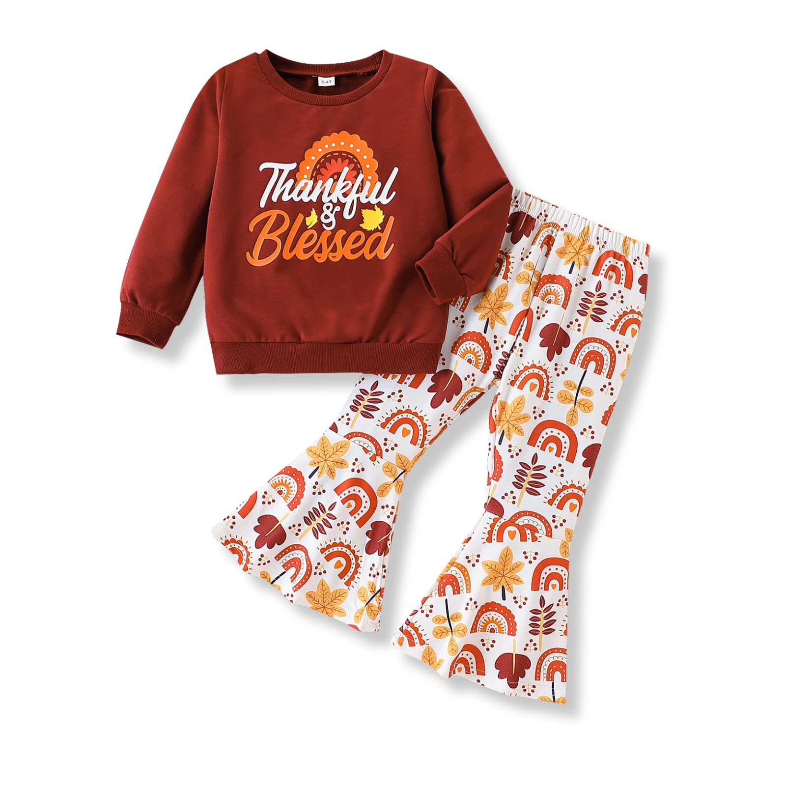 3-9 T Kids Toddler Girl Clothes Letter Print Sweatshirt Flared Pants 2Pc Outfits Set