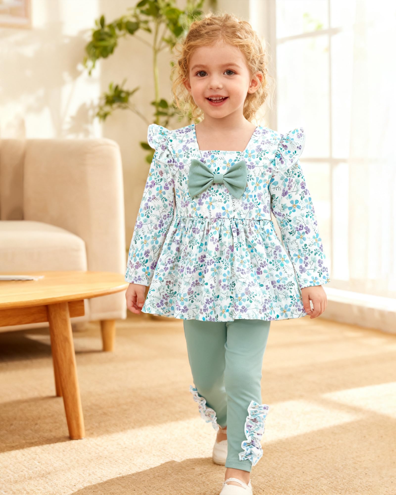 Toddler Girl Clothes 12M-6T Long Sleeves Ruffle Top+Ruffle Pants Toddler Girls Fall Winter Clothes