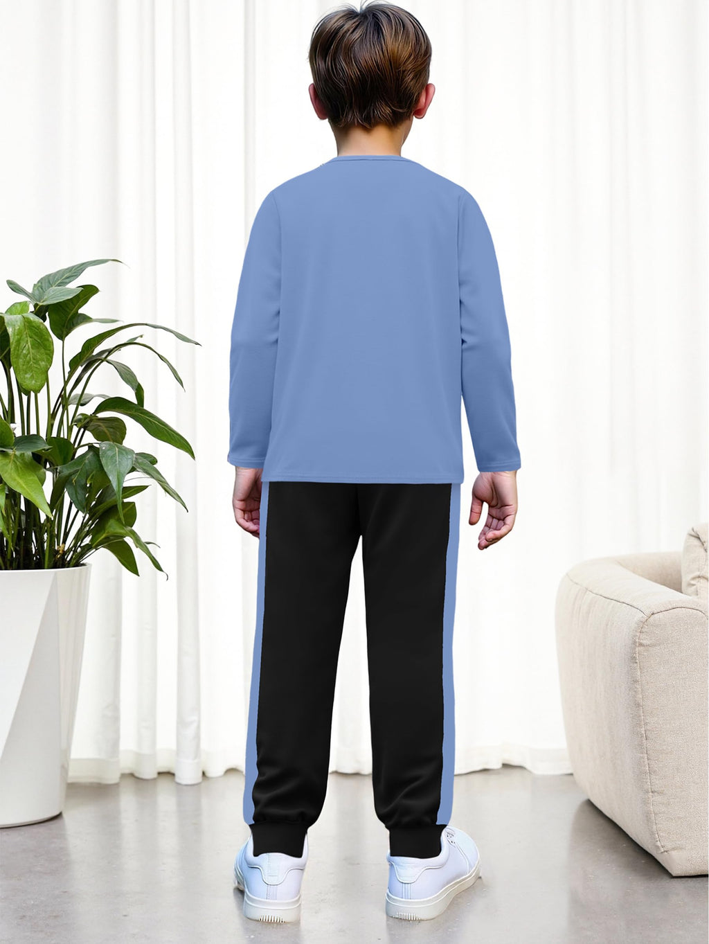 Boys Clothes Color Block Round Neck Long Sleeve Sweatshirt and Casual Pants 2Pcs Fall Outfits Clothes for Boys 6-14 Y