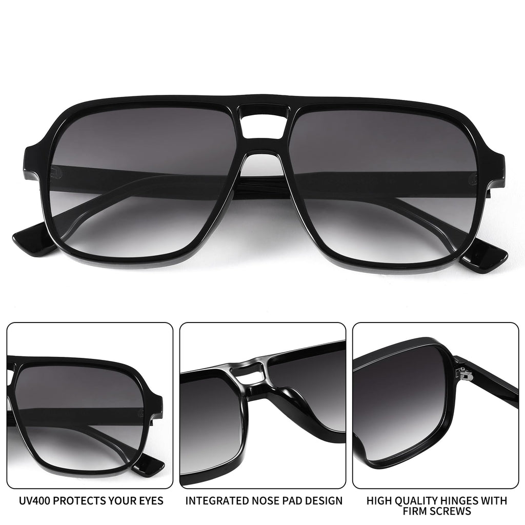 Oversized Aviator Sunglasses for Women Men - Retro 70s Square Shades Sun Glasses