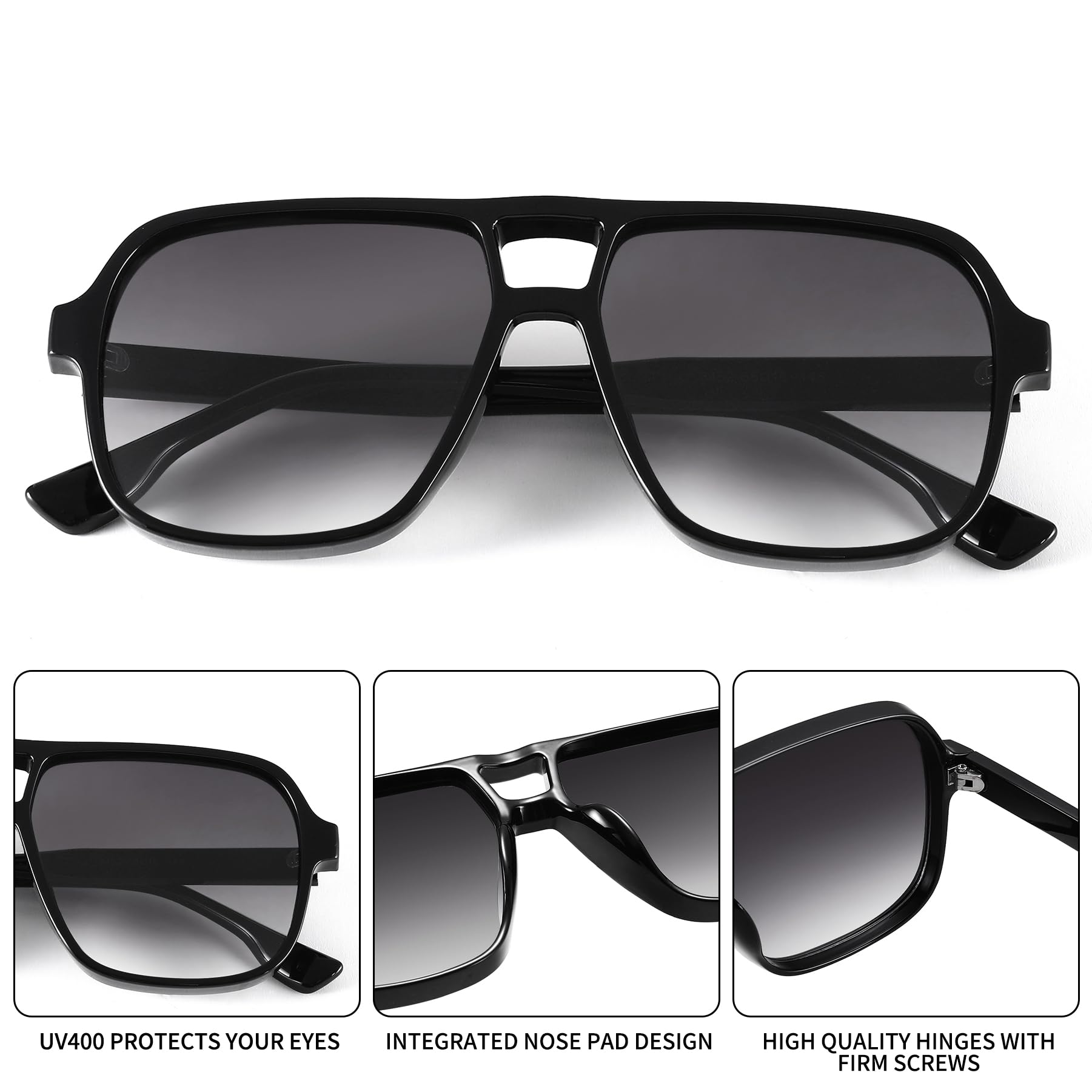 Oversized Aviator Sunglasses for Women Men - Retro 70s Square Shades Sun Glasses