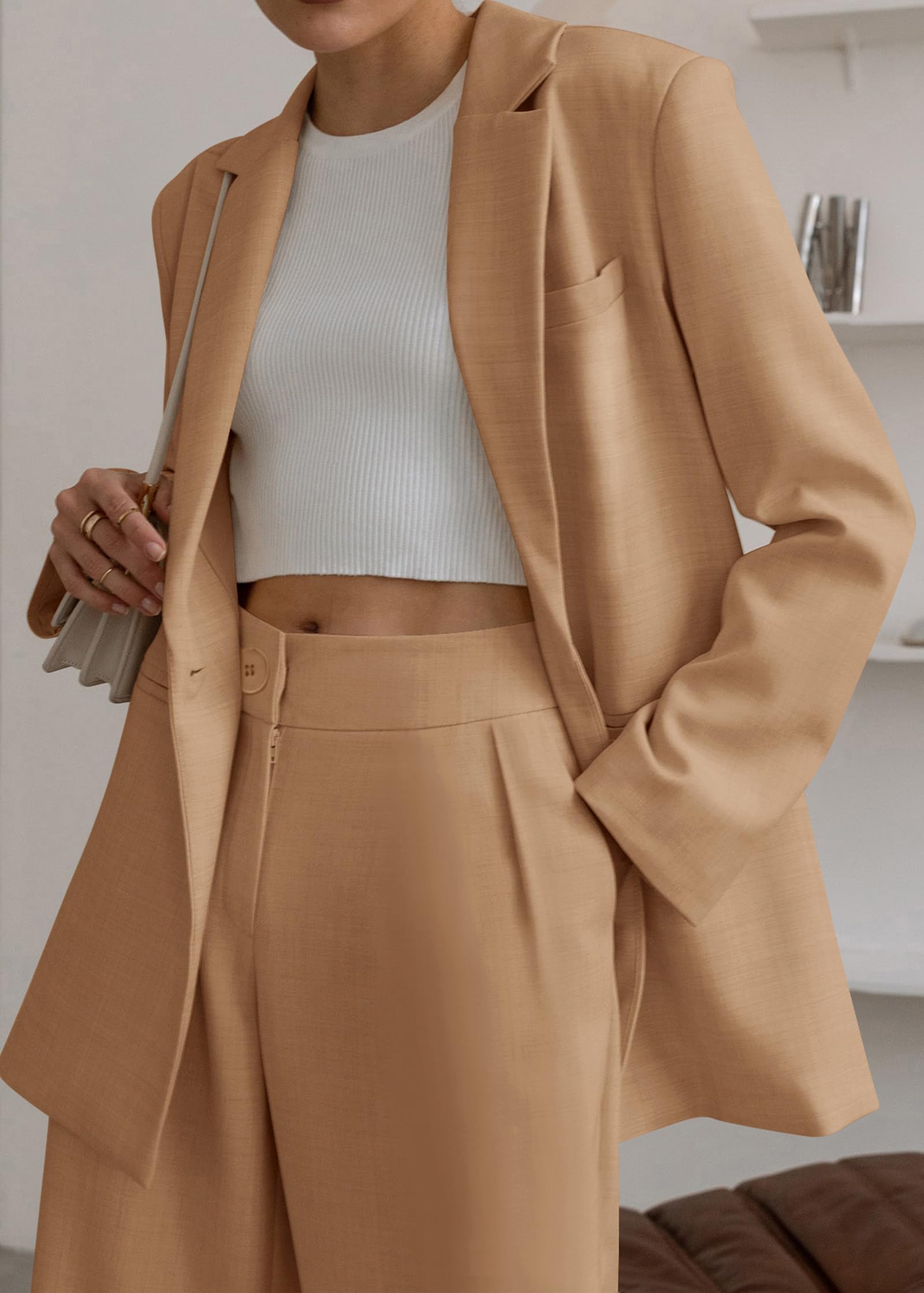 KIRUNDO Women Suits 2 Piece Set Business Casual Dressy Oversized Blazer Jacket and Wide Leg Dress Pantsuits Formal Outfits