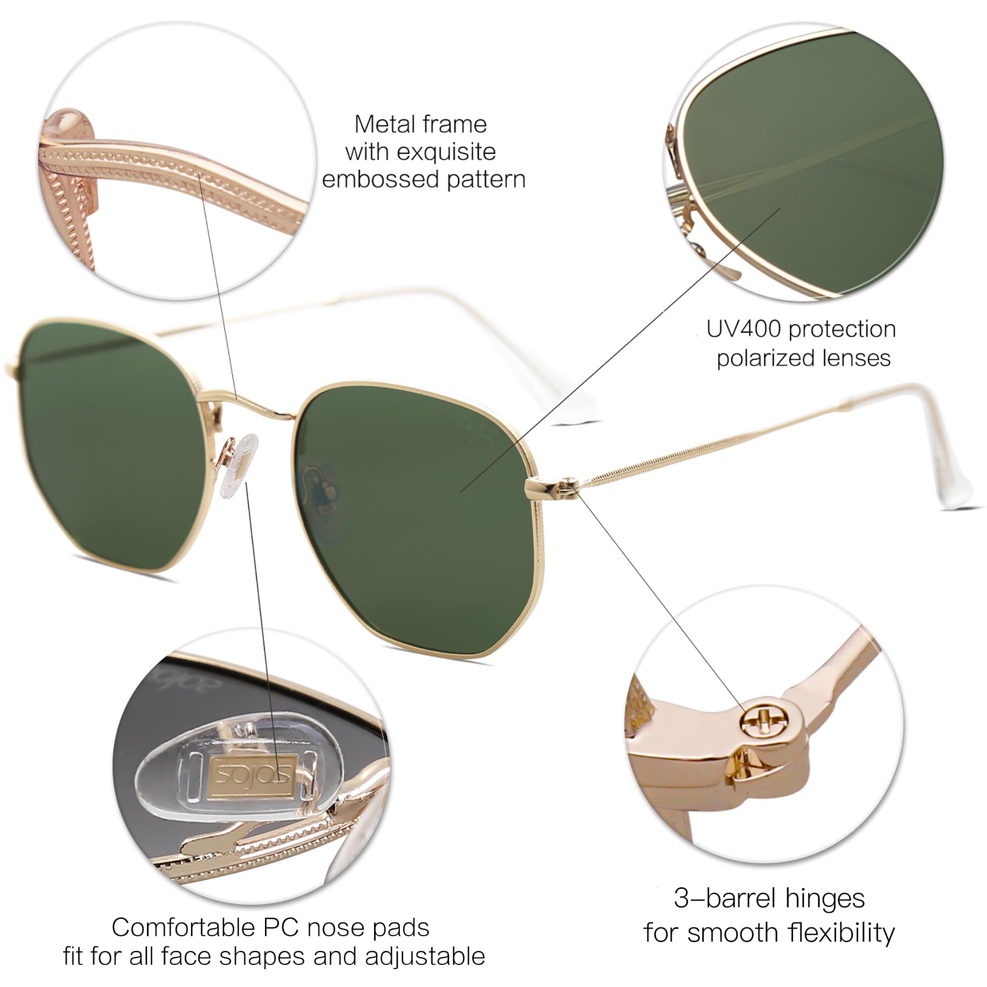 SOJOS Square Polarized Sunglasses for Women Men Small Hexagonal Polygon Shades SJ1072