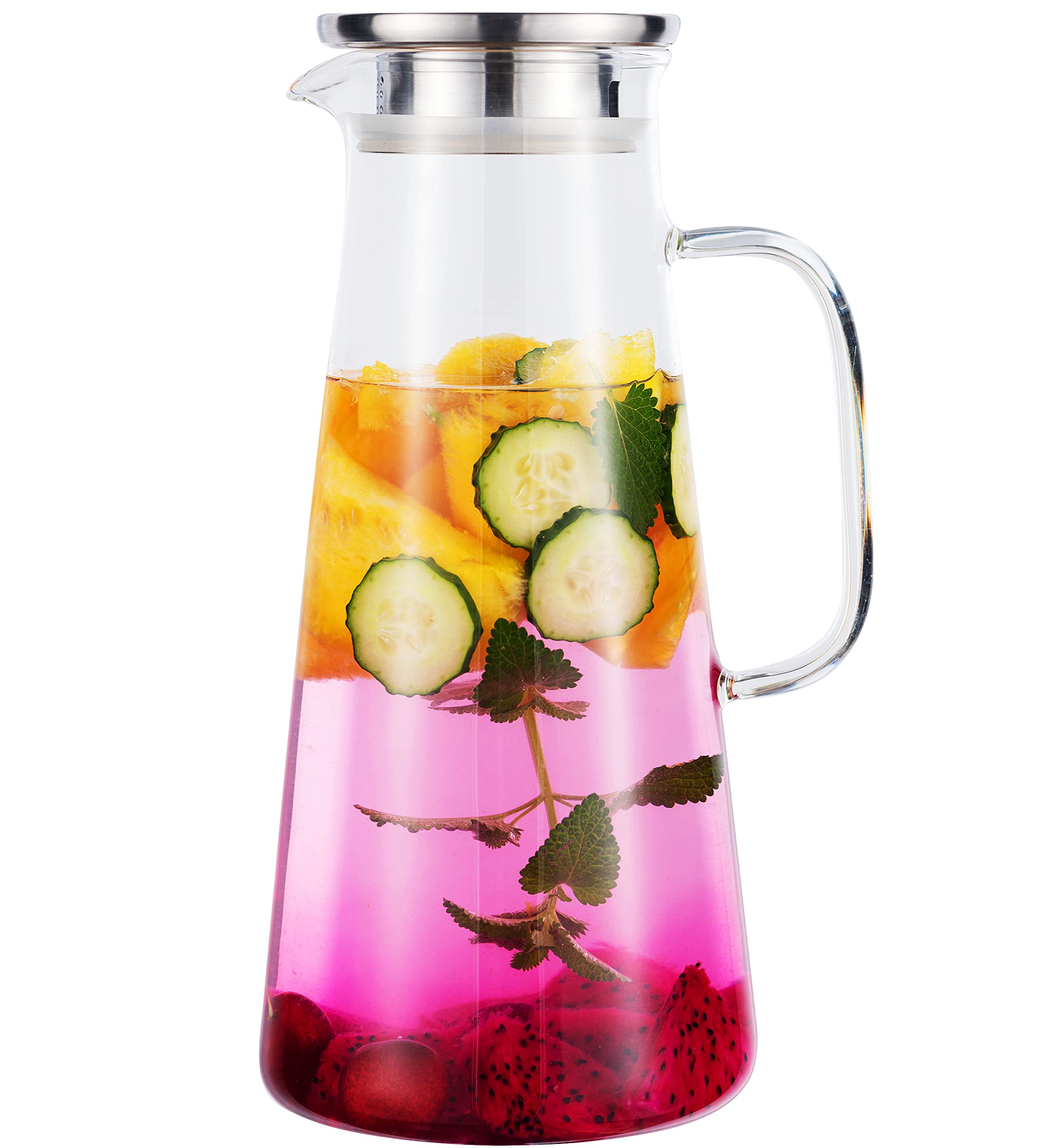 Karafu 68 Oz/2 Liter Glass Pitcher with Lid, Heat Resistant Water Jug for Hot/Cold Water, Ice tea and Juice Beverage