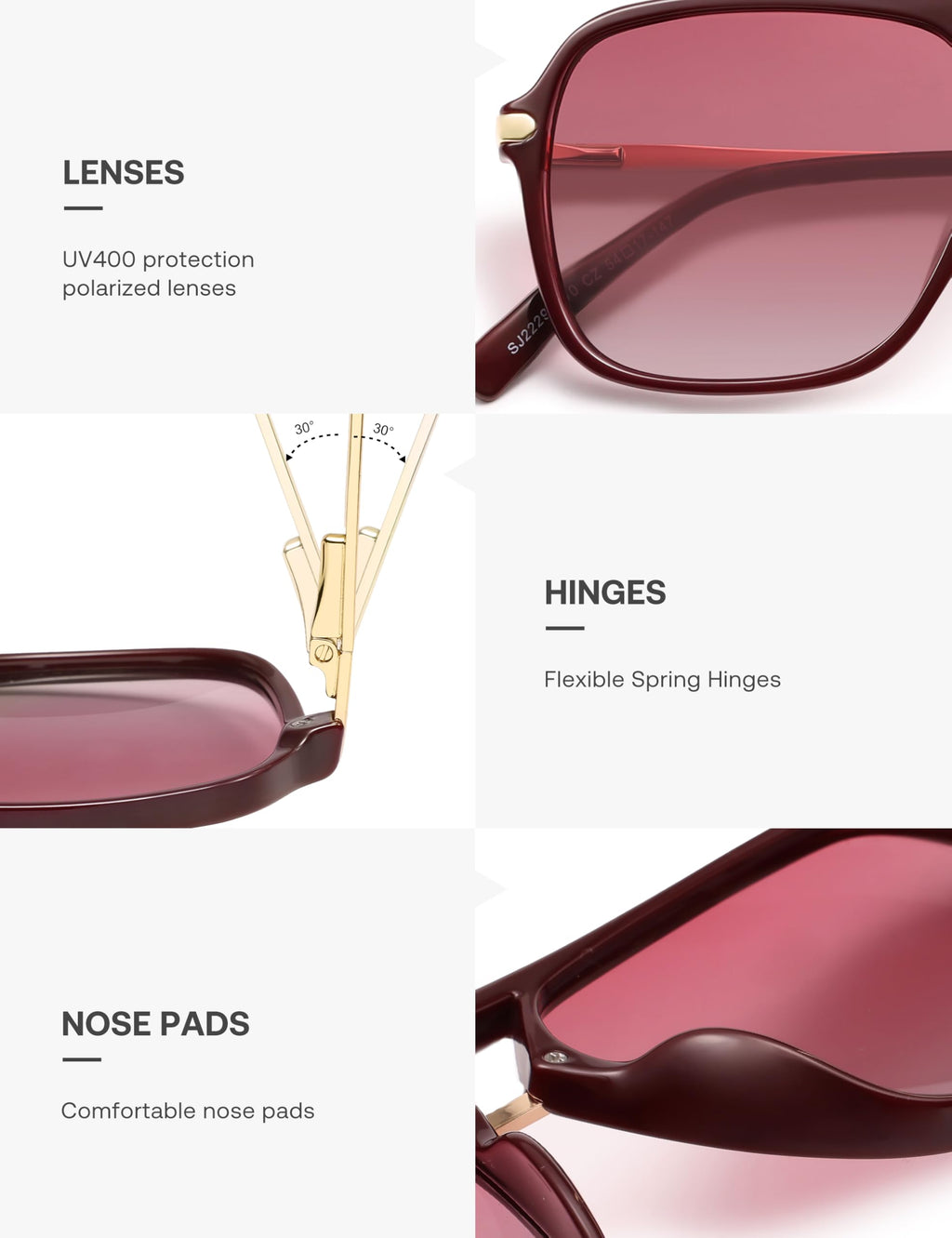 SOJOS Sunglasses for Women & Men, Square, Retro, Polarized Lens, Trendy Aviator, 90s Shades