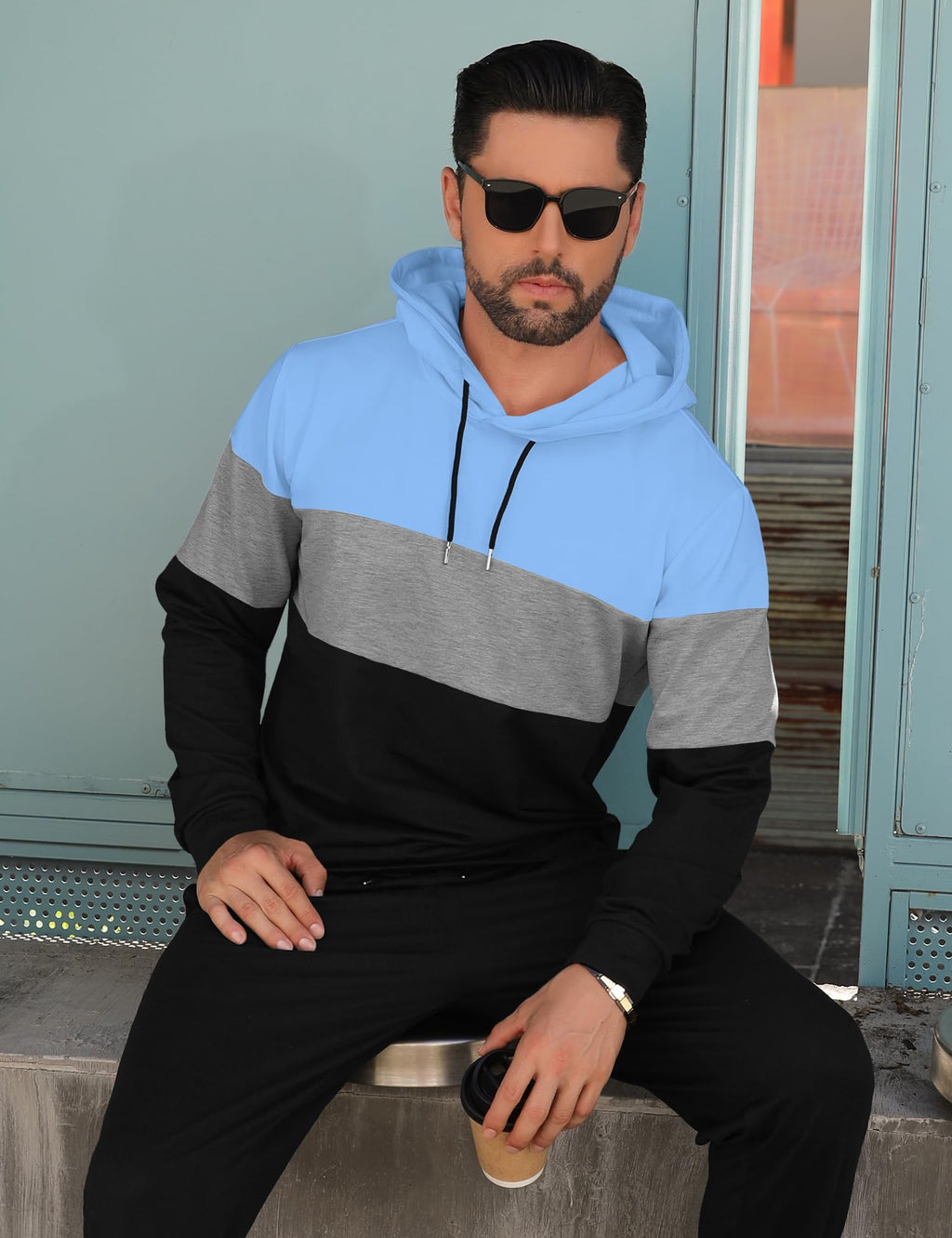 Babioboa Men's Tracksuit 2 Piece Color Block Hoodie Set Pullover Sweatshirt and Jogging Sweatpants Athletic Sweatsuits Set