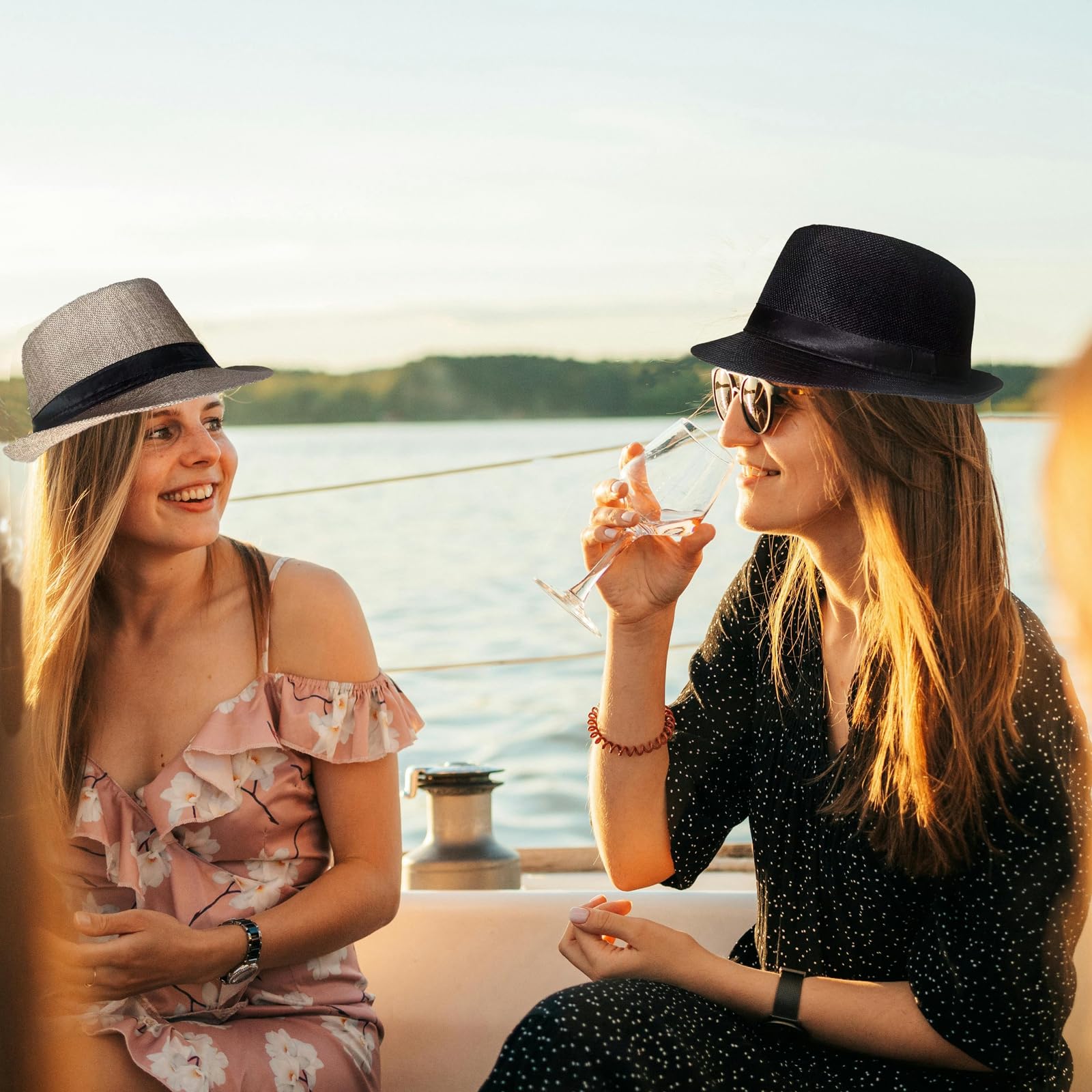 5 Pack Bulk Cuban Fedora Sun Hats Men with Adjustable Strap, Short Brim 1920s Unisex Party Costume Hats Women.