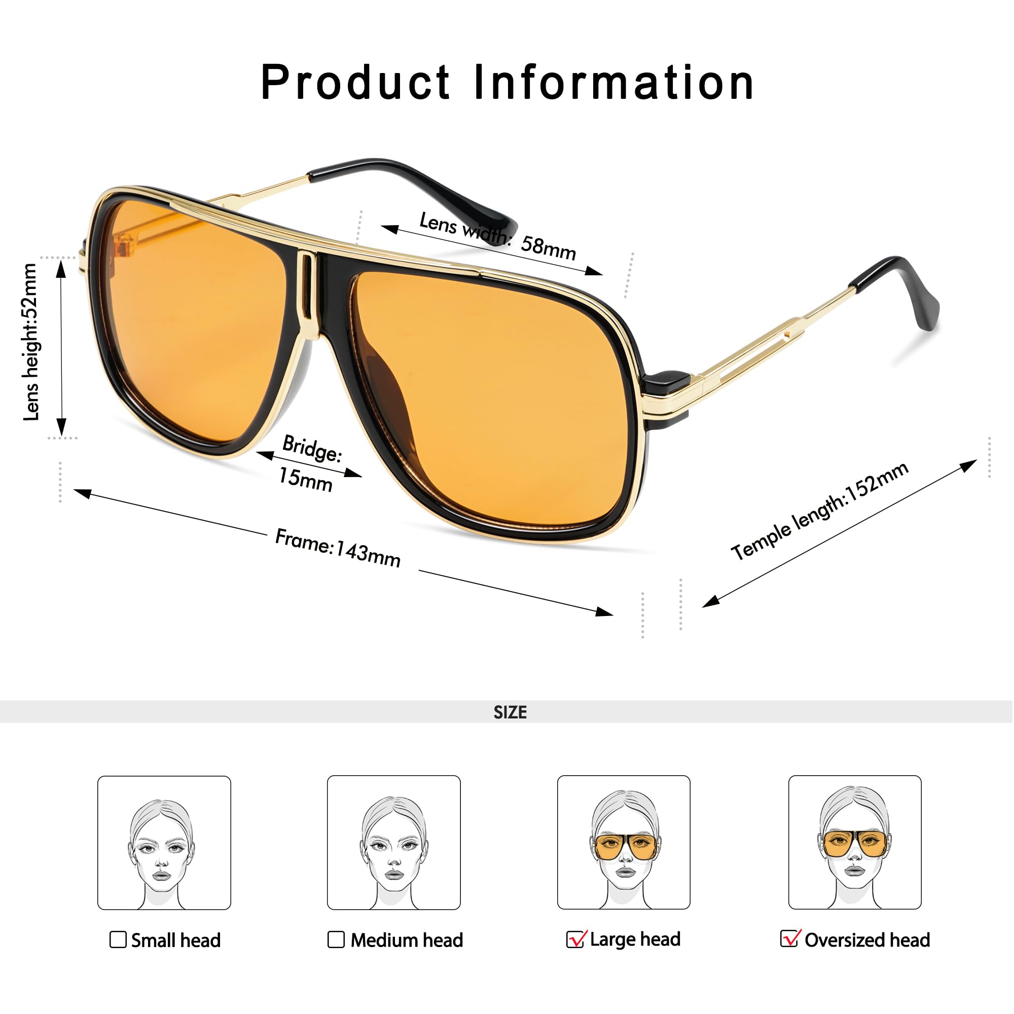 Retro Aviator Sunglasses for Women Men Oversized 70s 90s Square Womens Mens Sunnies AP3683