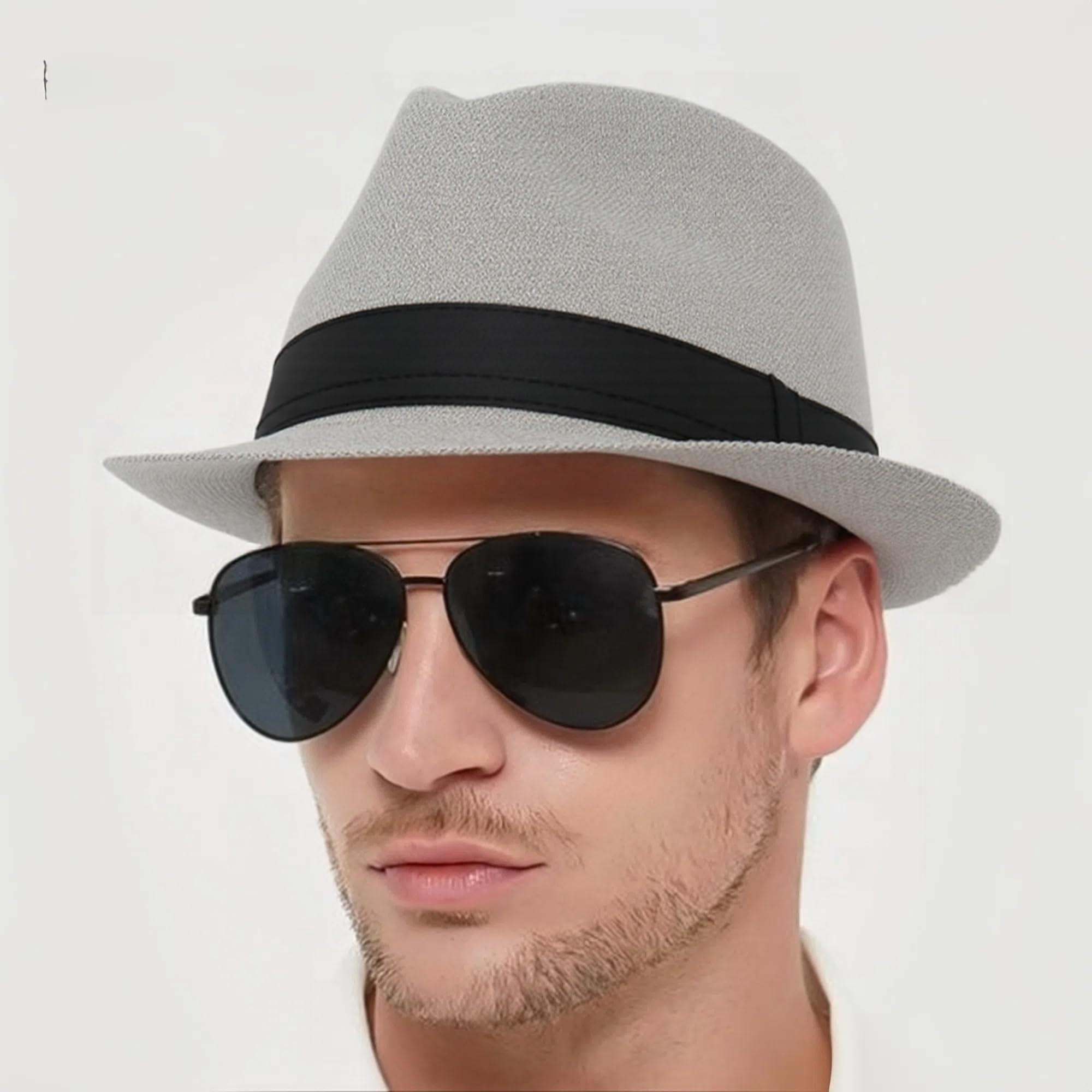 Unisex Classic 1920s Fedora Hat Short Brim Panama Trilby Hat Summer Beach Cap for Men Women